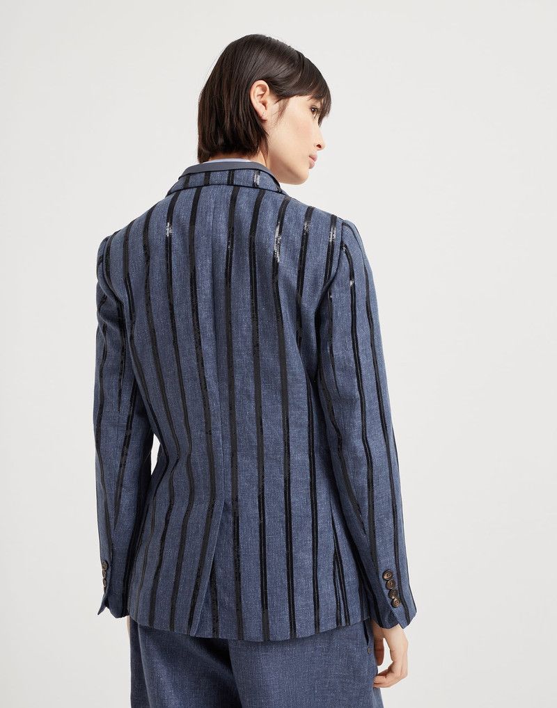 Brunello Cucinelli o1la1rc1a0326 Woven Wool Jacket in Blue/Black Size M / US 6-8 / IT 42-44 - 2 Thumbnail