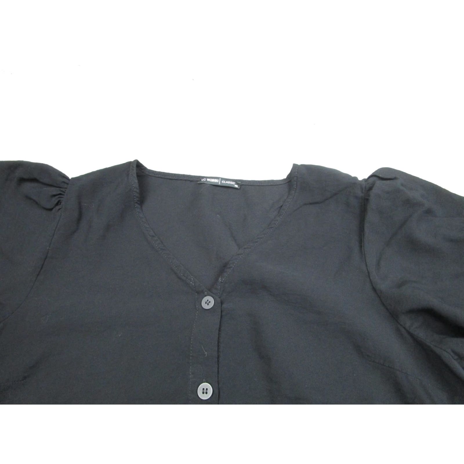 Vintage LC Waikiki Cottagecore Shirt Dress Womens 46 Black Long Button Front Puff Sleeve Modest Casual Dress 3/4 Sleeve V-Neck Women Size L / US 10 / IT 46 - 3 Thumbnail