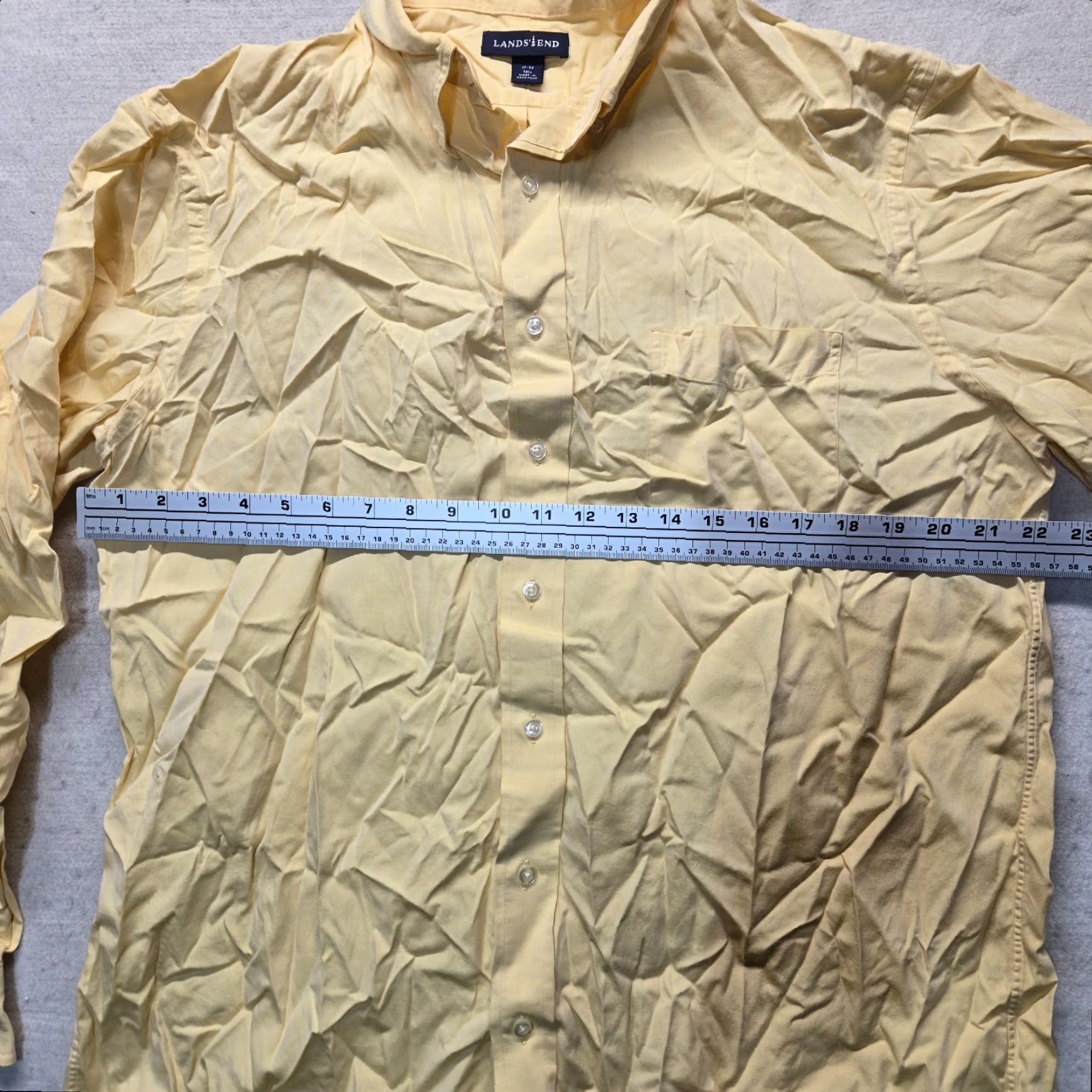 Lands' End Lands' End Solid Yellow Button-Up Dress Shirt Long Sleeve Big & Tall Adult 17 37 Mens Size 46R - 4 Thumbnail
