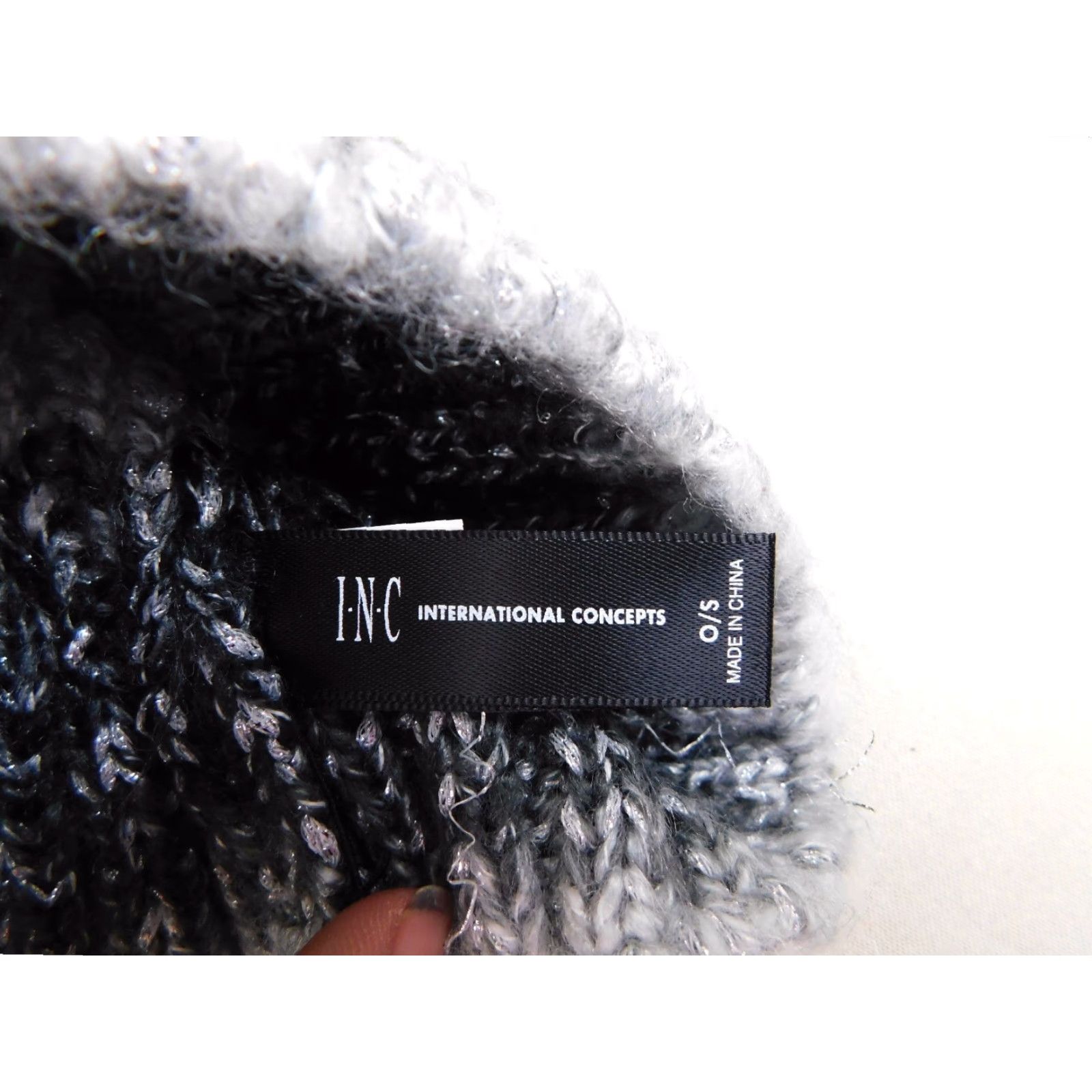 Incu INC Beanie Hat Women One Size Winter Pom Pom Knit Black Silver Metallic Spacedye Knit INC26162 Mens? Womens? Size ONE SIZE - 4 Thumbnail