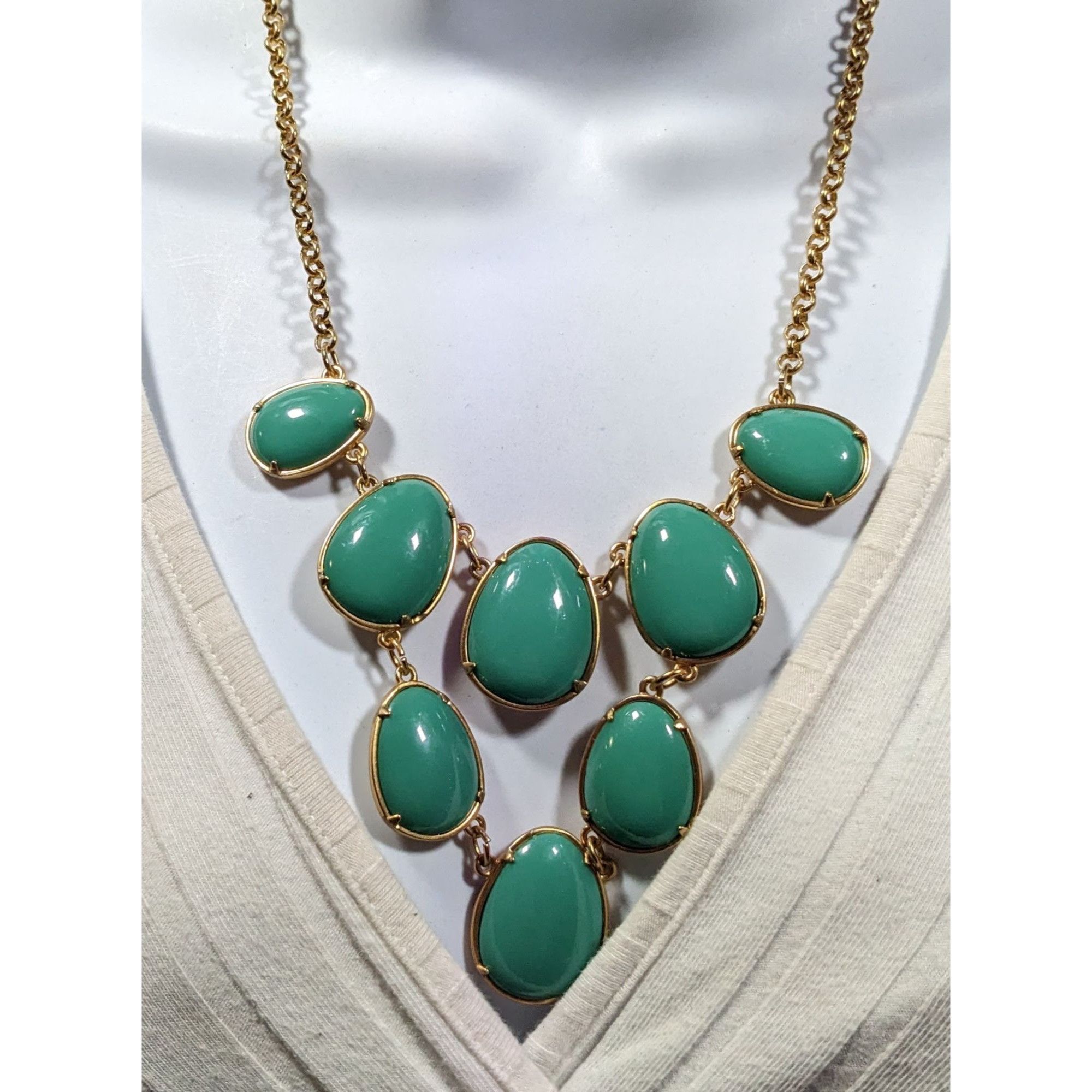 Brooks Brothers "346" Brooks Brothers Gold Tone Teal Cabochon Statement Neck Size ONE SIZE - 1 Thumbnail