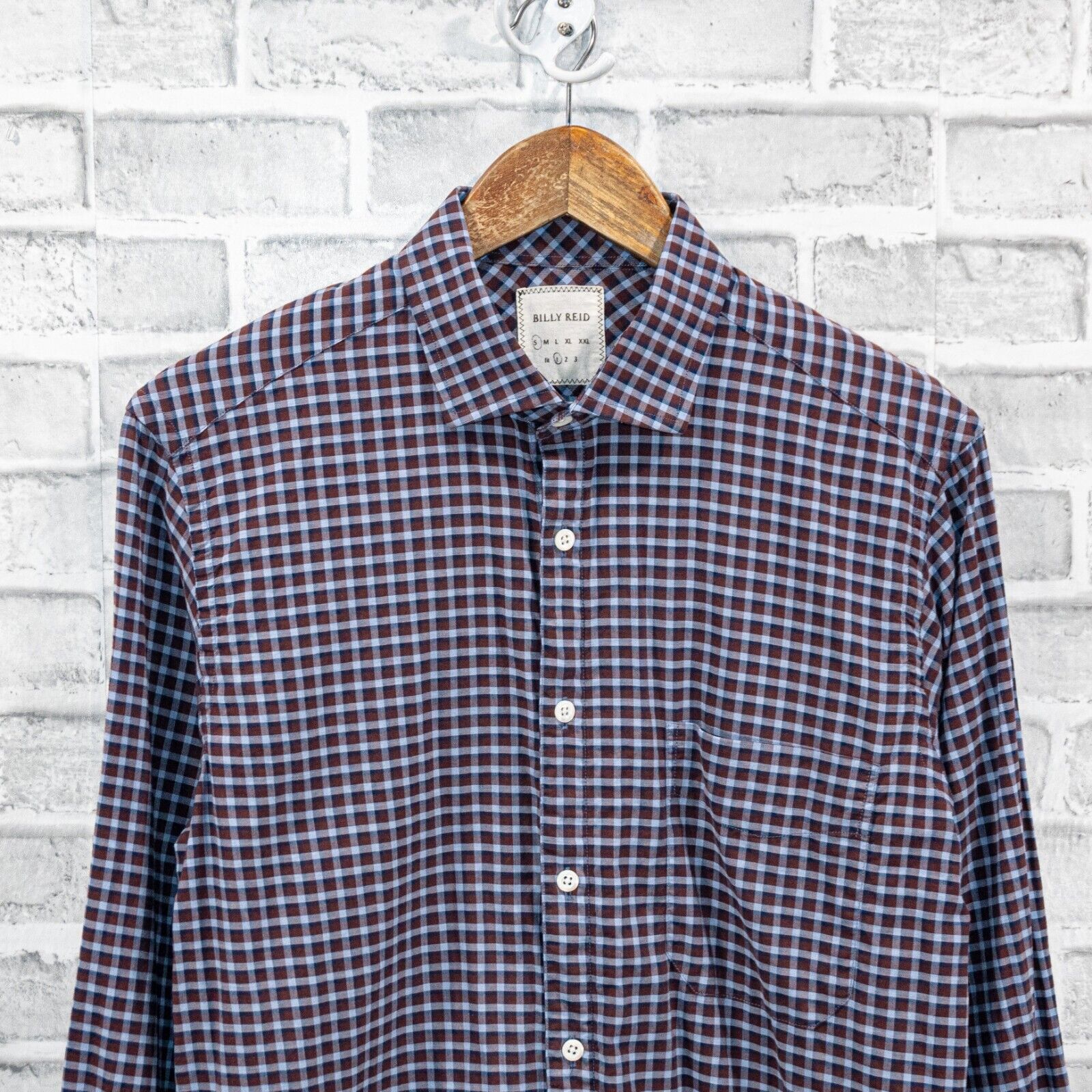Billy Reid BILLY REID Men's fit 1 Button up Shirt in Maroon Blue check Size US S / EU 44-46 / 1 - 4 Thumbnail