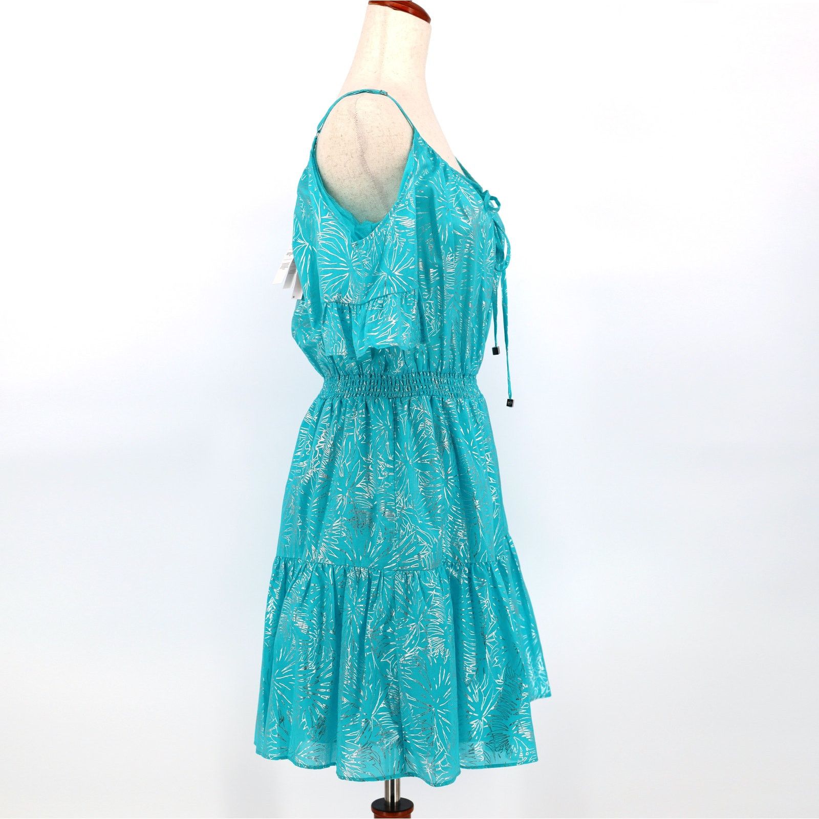 Michael Kors Michael Kors Women Turquoise Foil Tiered Mini Dress Size XS Size XS / US 0-2 / IT 36-38 - 2 Thumbnail