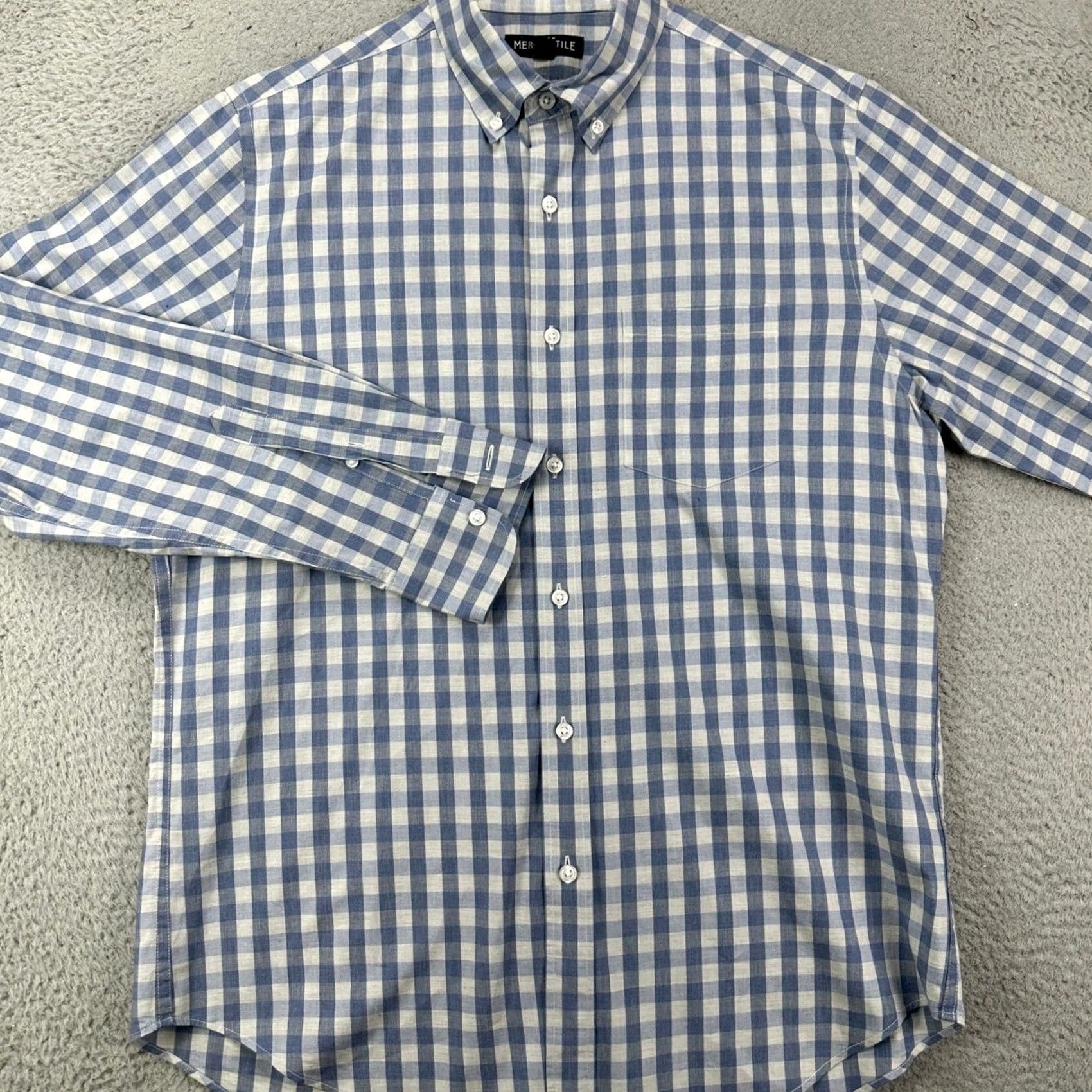 Vintage J Crew Mercantile Flex Mens Button Down Shirt Medium Blue Check Pocket Stretch Size US M / EU 48-50 / 2 - 2 Thumbnail