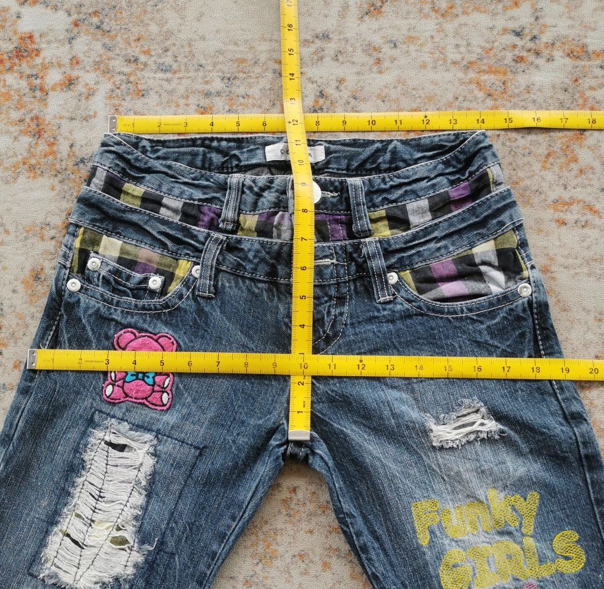 Ed Hardy Colza Japan Rakish Style Funky Girls Double Waist Jeans Size 28" / US 6 / IT 42 - 11 Thumbnail