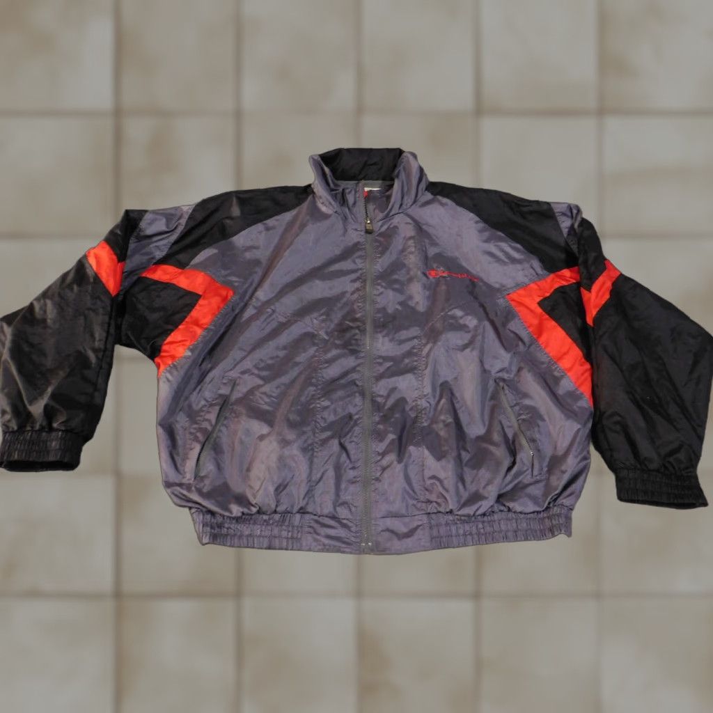 Champion VINTAGE Champion Jacket Mens XL Black Gray Red Nylon Windbreaker Spell Out 90s Size US XL / EU 56 / 4 - 1 Thumbnail