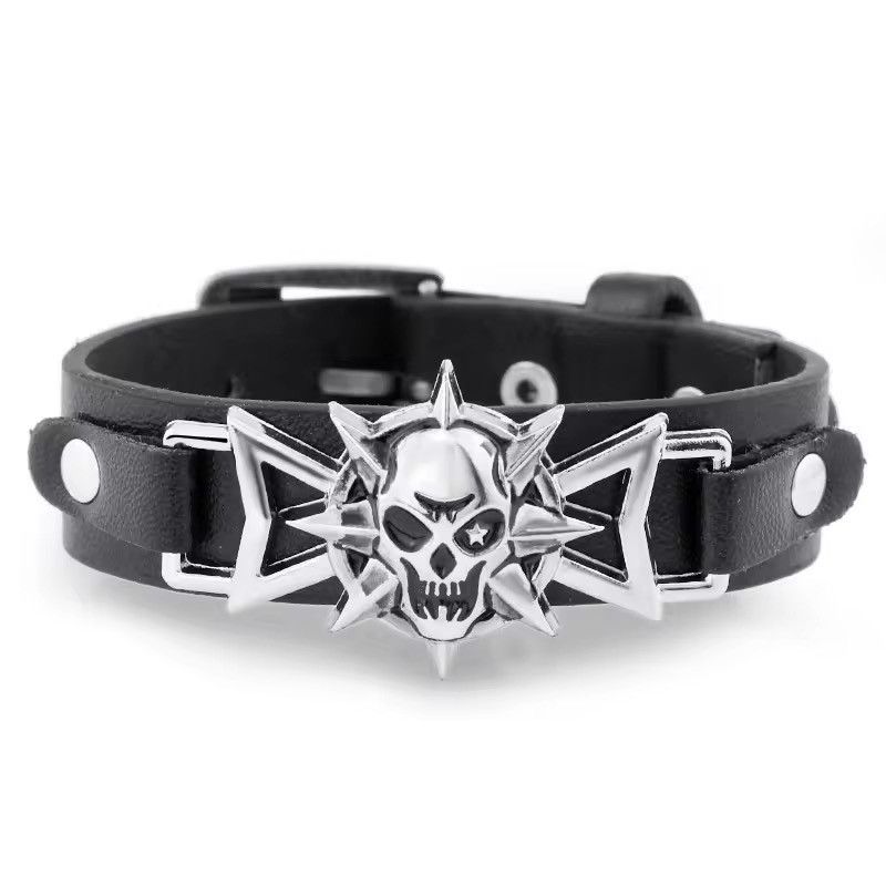 Vintage Skeleton Skull Star Eye Leather Belt Buckle Bracelets Size ONE SIZE - 1 Thumbnail