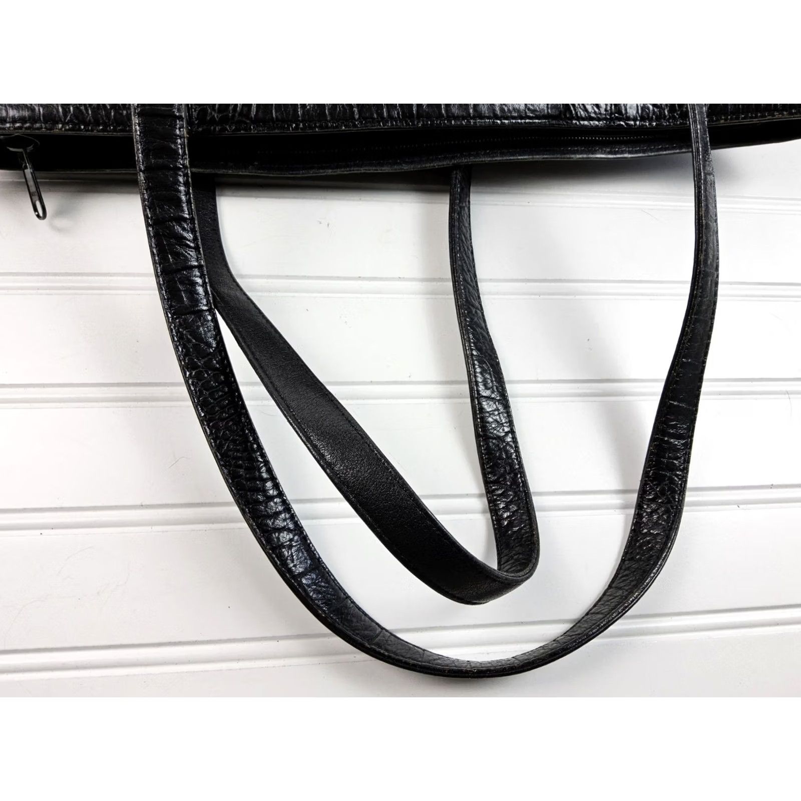 Vintage Annalou Crocodile Embossed Leather Tote Shoulder Handbag Purse Women Leather Tote Black Size ONE SIZE - 5 Thumbnail