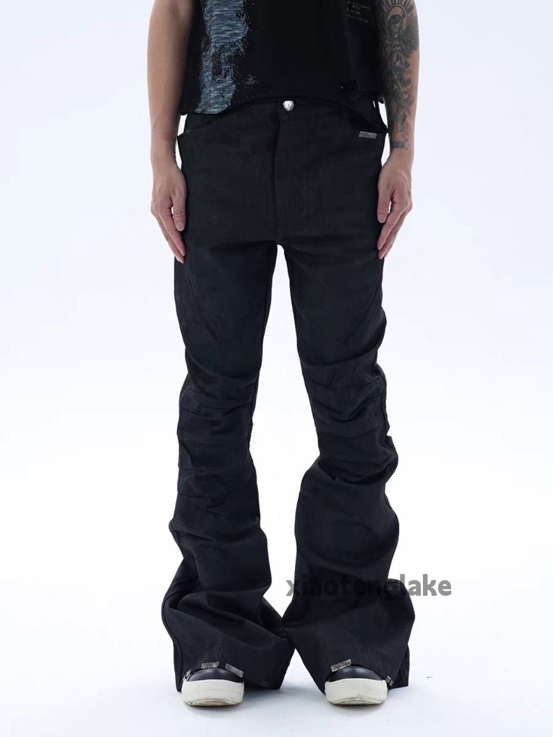 Jean zx wax coated punk grunge flared bootcut jeans | Grailed