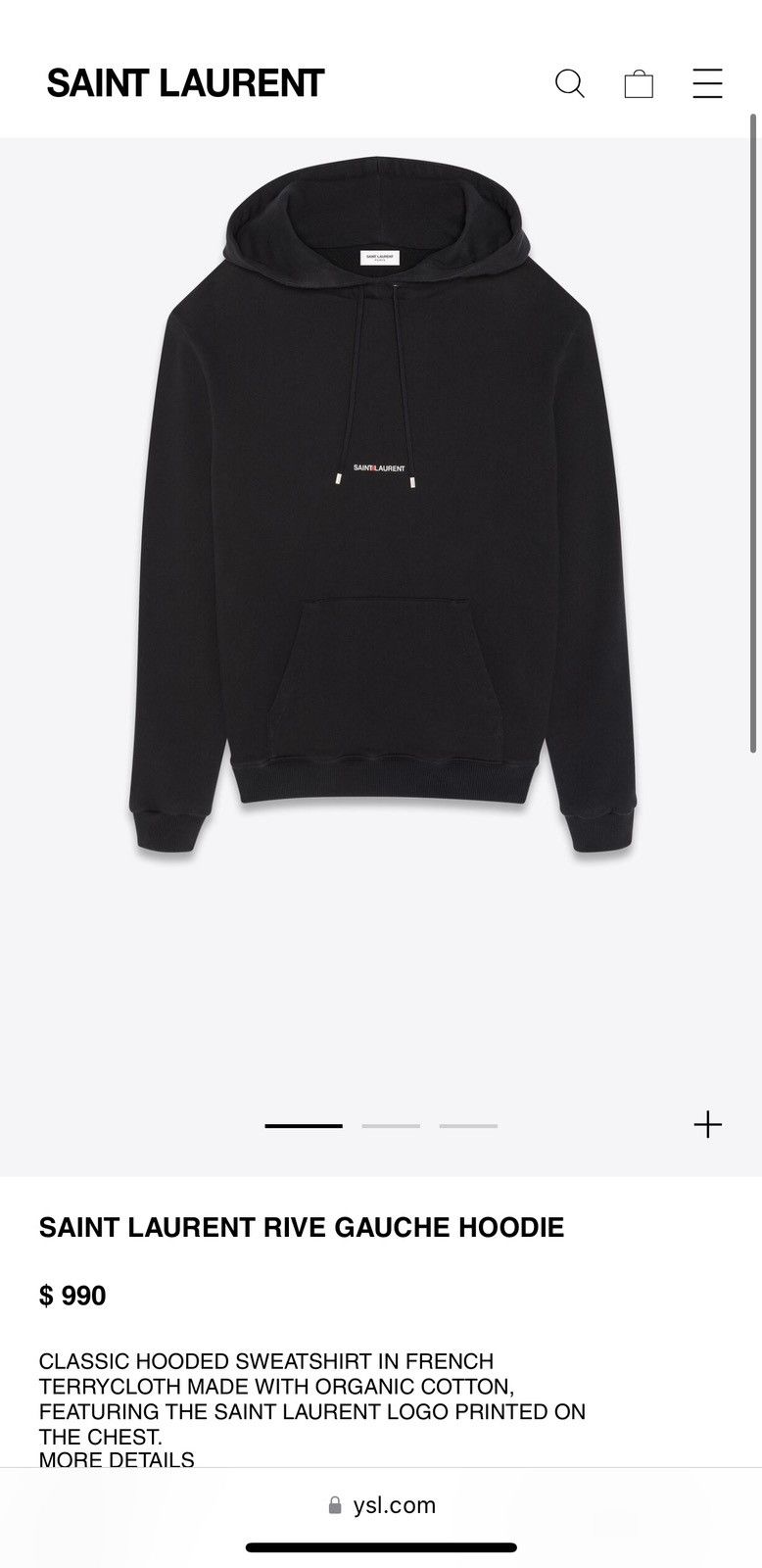 【SAINT LAURENT】RIVE GAUCHE LOGO HOODI.E Saint Laurent Black Rive Gauche Hoodie Saint Laurent