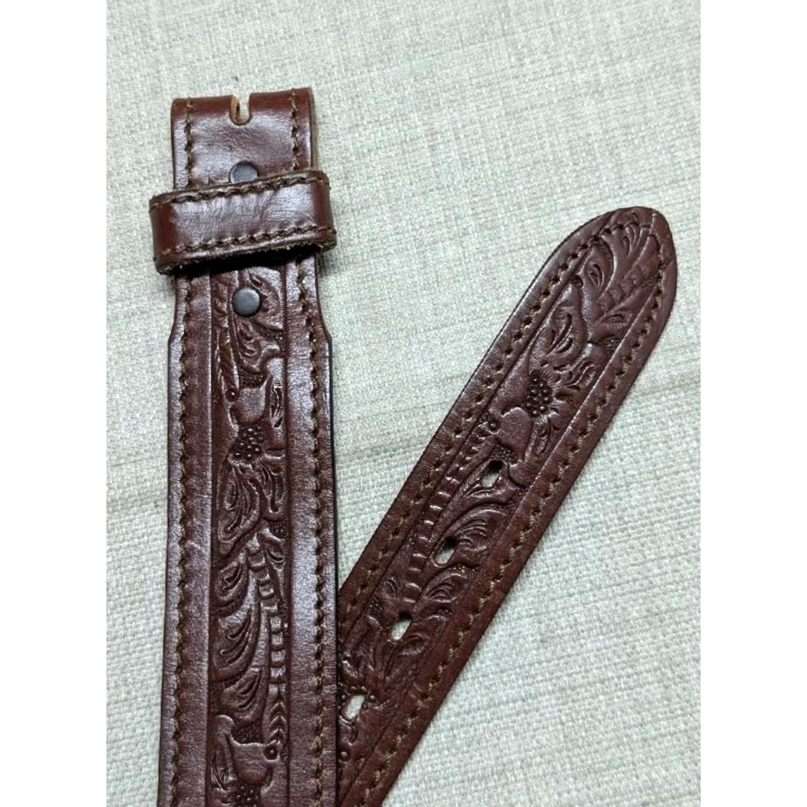 Vintage VINTAGE western belt belt brown leather COWHIDE tooled tapered 38 1-3/4" width Men 38/39 brown vintage western belt Size 38 - 2 Thumbnail