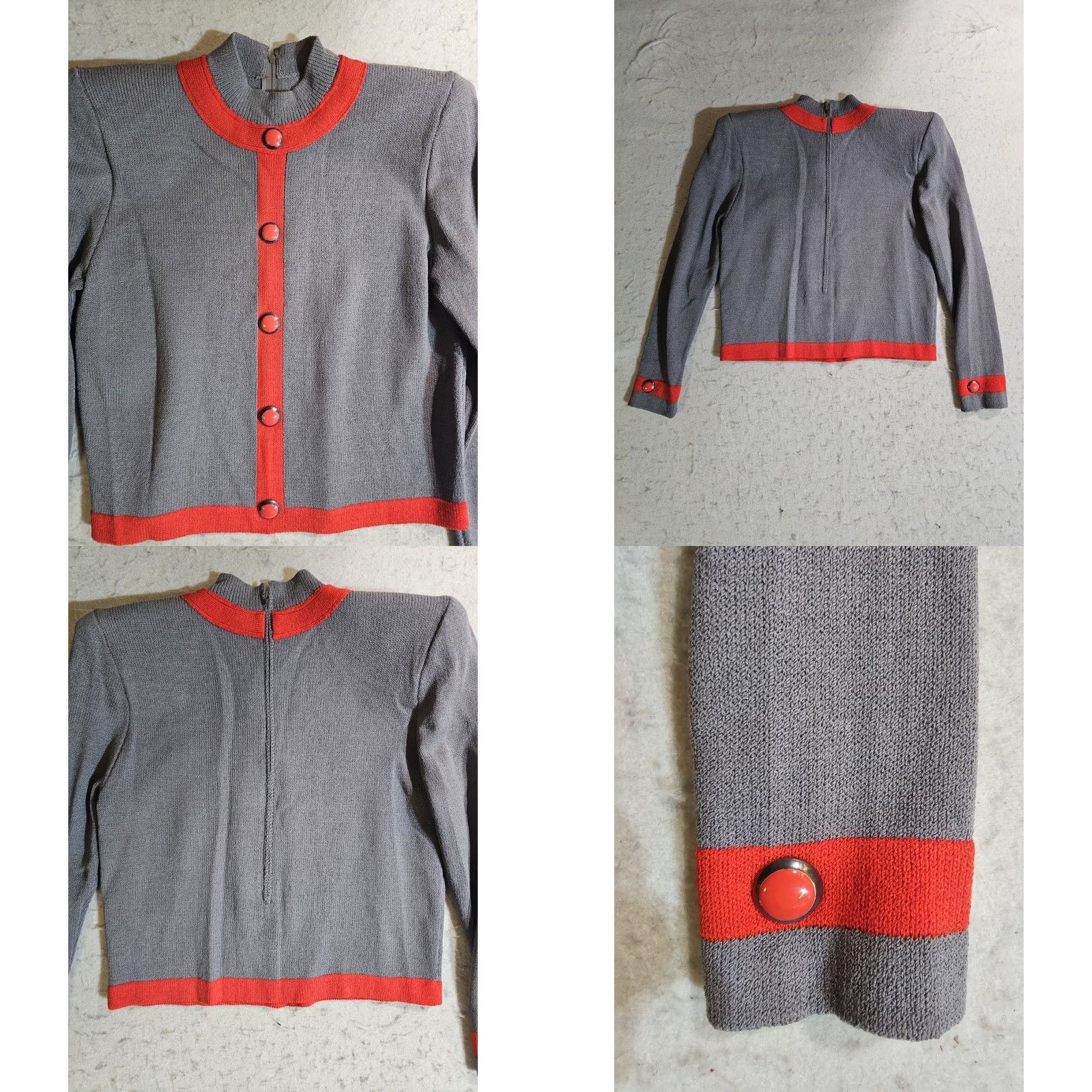 St. John VINTAGE St John Collection by Marie Gray Knitted Grey & Orange Trimmed Suit Sz 4 Top & Bottom Set / 2 Piece / Wool Blend / Regular Fit / Women Size S / US 4 / IT 40 - 9 Thumbnail