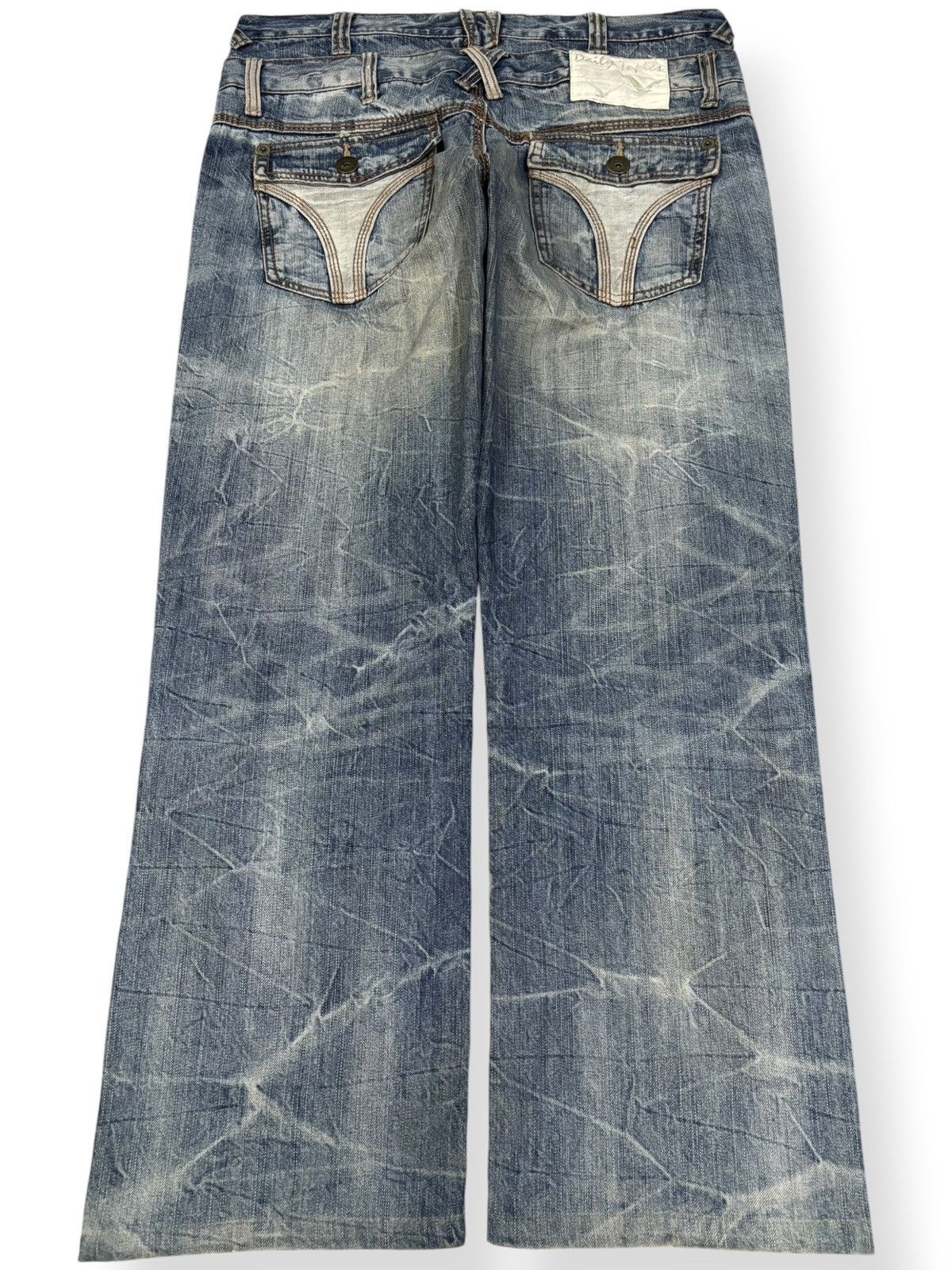 Beauty Beast Japanese Brand Double Waist Cracked Mud Wash Baggy Jeans Size US 34 / EU 50 - 1 Thumbnail