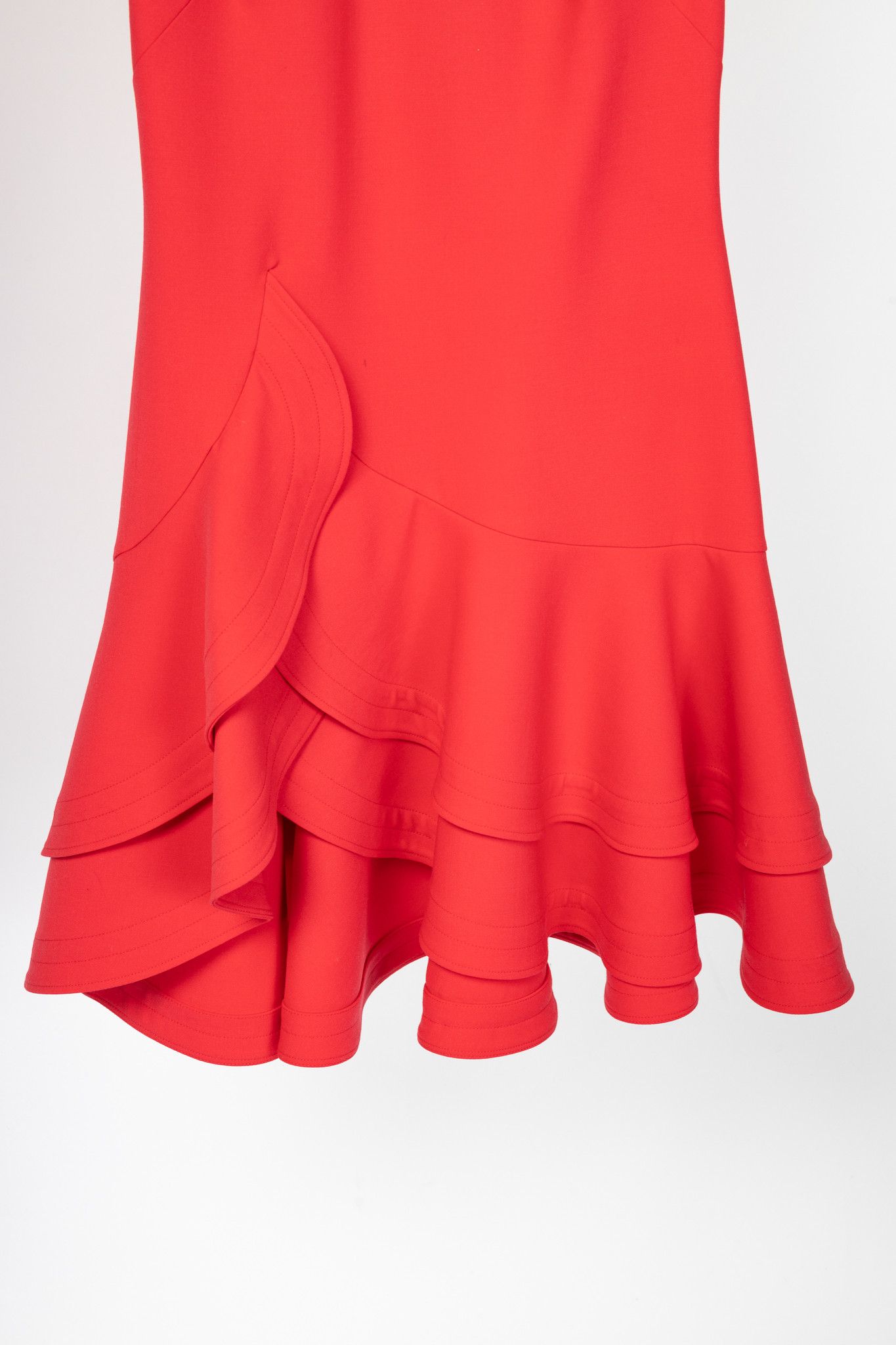 Oscar De La Renta Oscar de la Renta PS24 Cerise Wool Tiered Ruffle Dress Size S / US 4 / IT 40 - 6 Thumbnail