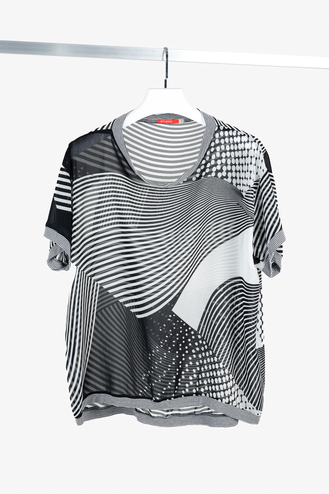 Other Art Point Black & White Striped Polka-Dot Chiffon Blouse Size L / US 10 / IT 46 - 1 Thumbnail