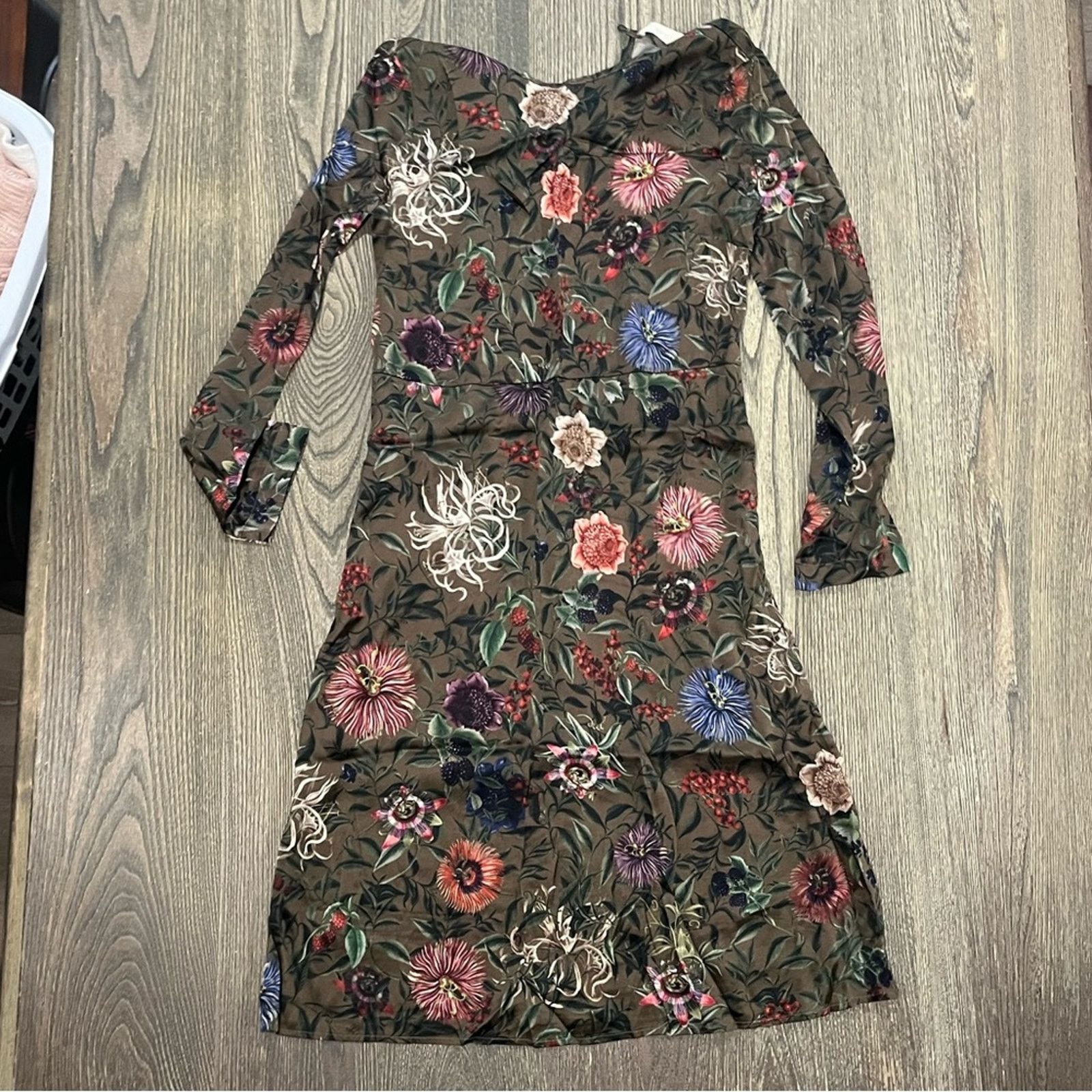 Vintage Momoni Midi Dress Long Sleeve Silk Blend Floral Print Sz 40 Size XL / US 12-14 / IT 48-50 - 1 Thumbnail
