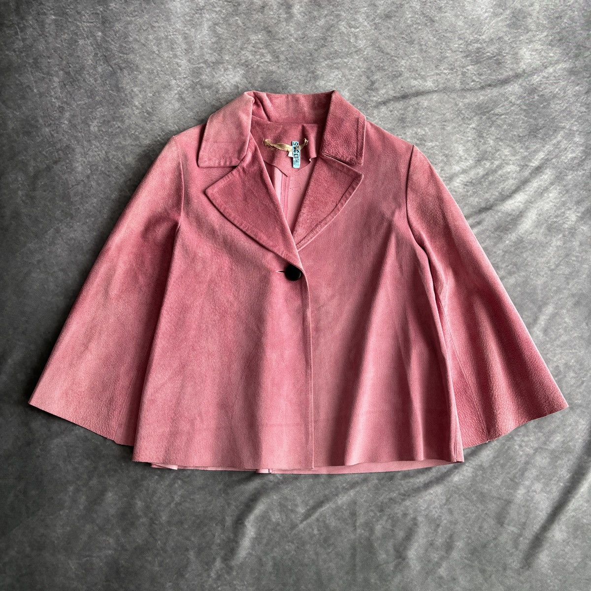 Designer Vintage Pink Suede Coat Made in Italy Cropped Peacock Blue Size XS / US 0-2 / IT 36-38 - 11 Thumbnail