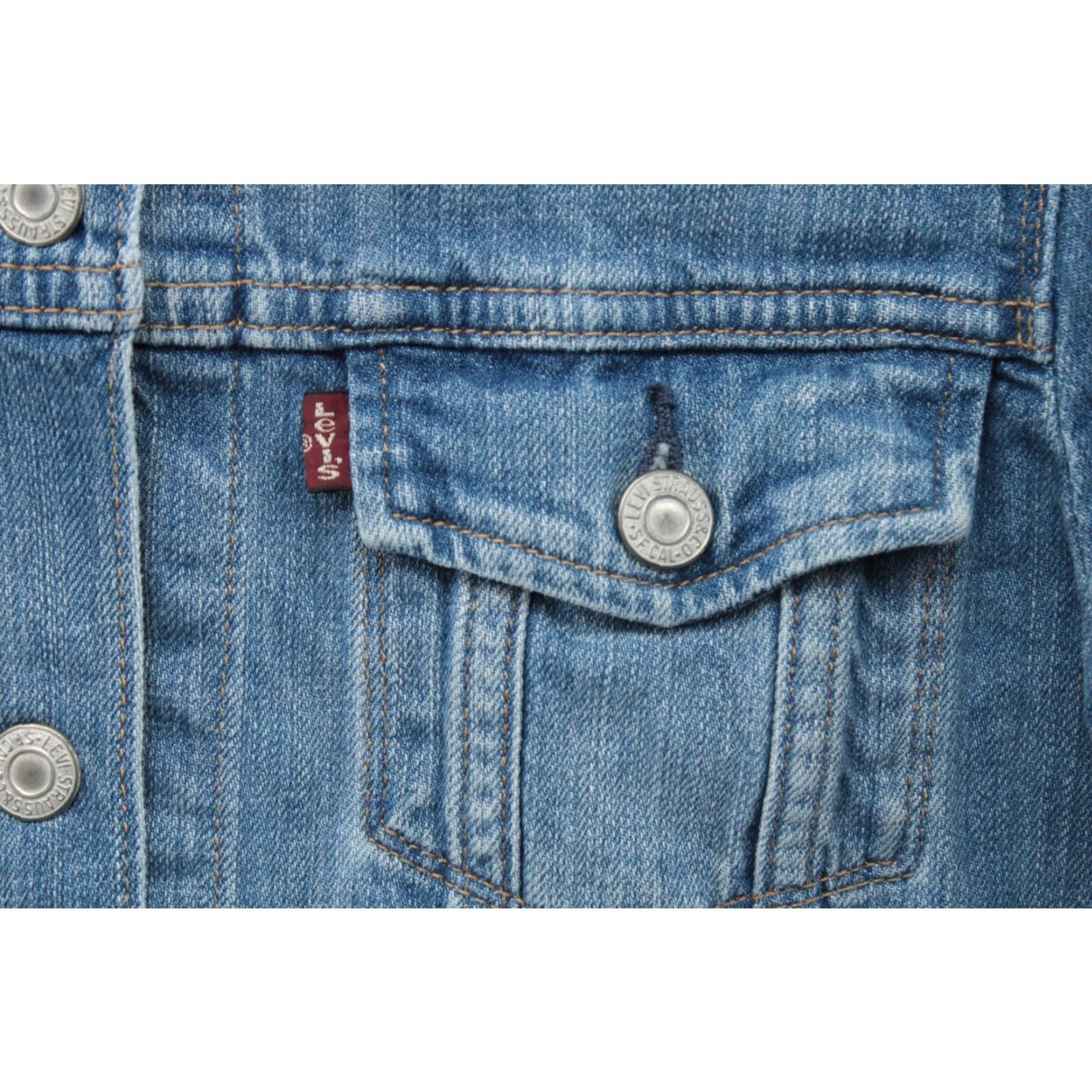 Levi's Levi’s Jean Trucker Jacket Women Medium Blue Denim Faded Distressed Levi Strauss Size 32" / US 10 / IT 46 - 3 Thumbnail