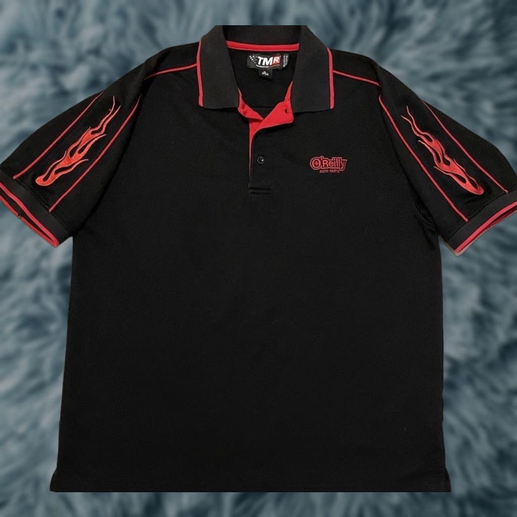 Vintage Vtg O’Reilly Fire Flames Polo Shirt XL Grunge Biker Skate Surf Jnco Punk 90s Y2K Size US XL / EU 56 / 4 - 1 Thumbnail