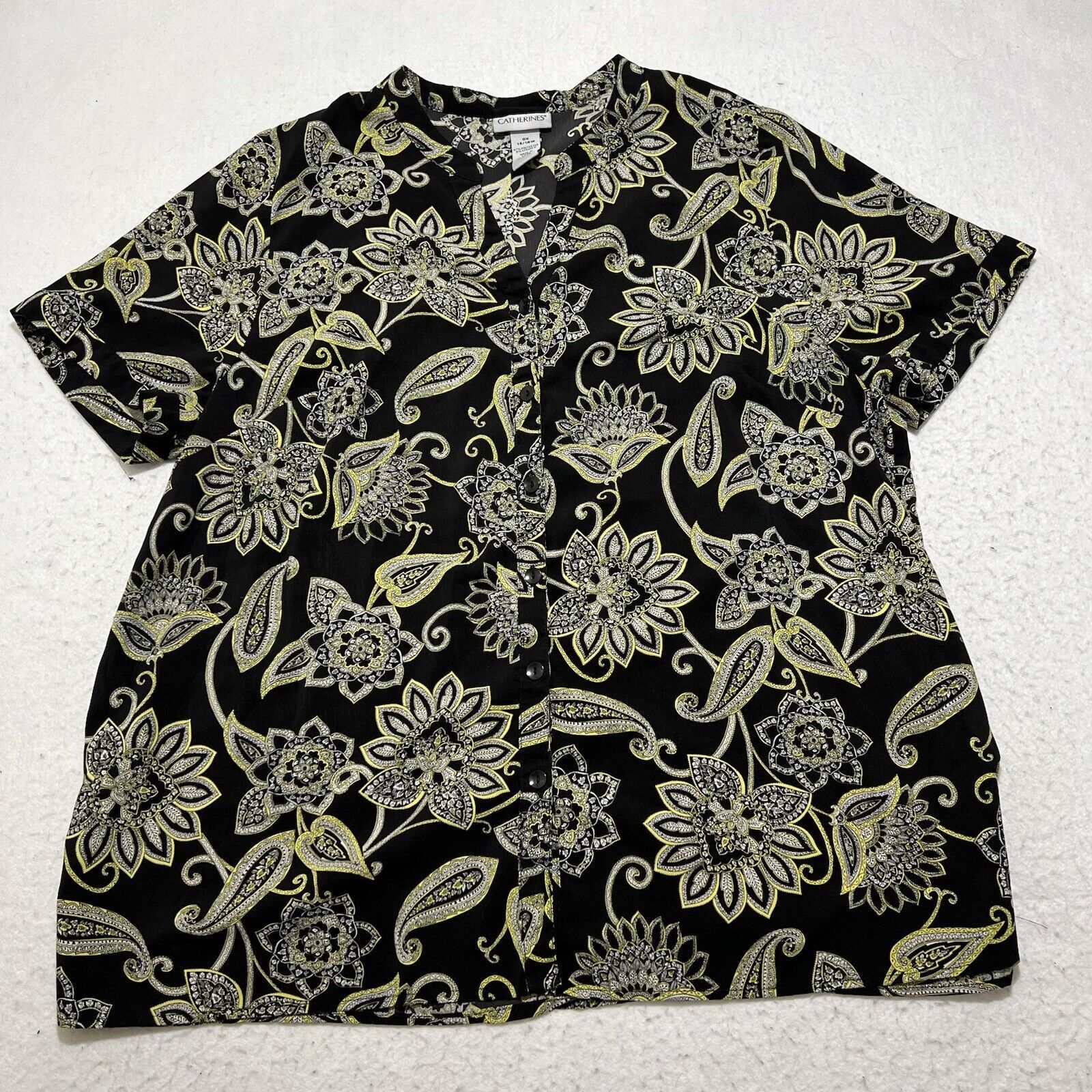 Other Catherine's Short Sleeve Button Up Floral Shirt Yellow Black Size XL / US 12-14 / IT 48-50 - 1 Thumbnail
