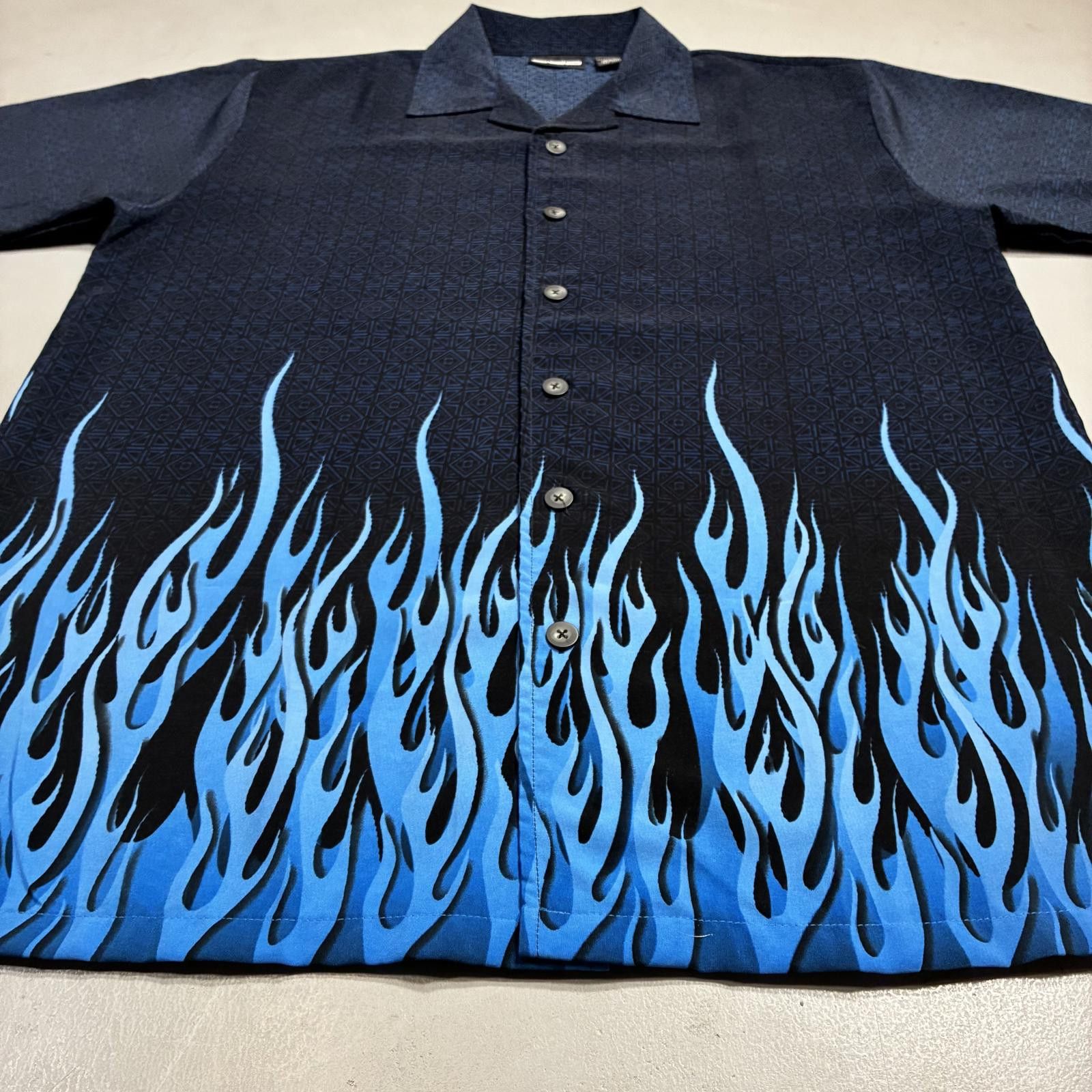 Other Vintage Y2K Tribal Flames Shirt Blue Men's Medium Button Up Size US M / EU 48-50 / 2 - 4 Thumbnail