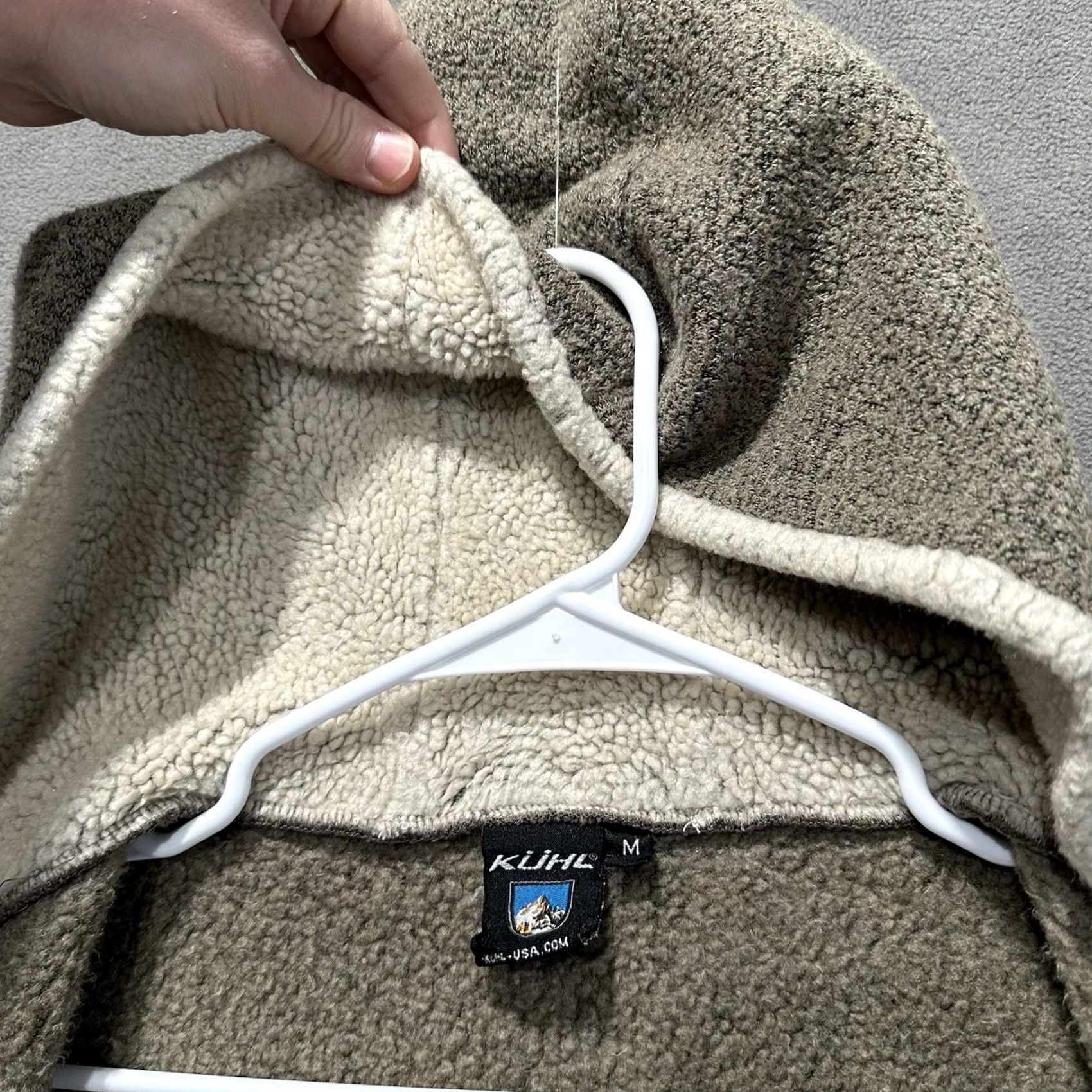 Vintage KUHL Beige Alfpaca Fleece Jacket Womens Medium Full Zip Hooded EUC Leather Logo Accent City Classic Modern Knit Fleece Coat Shirt Size M / US 6-8 / IT 42-44 - 5 Thumbnail