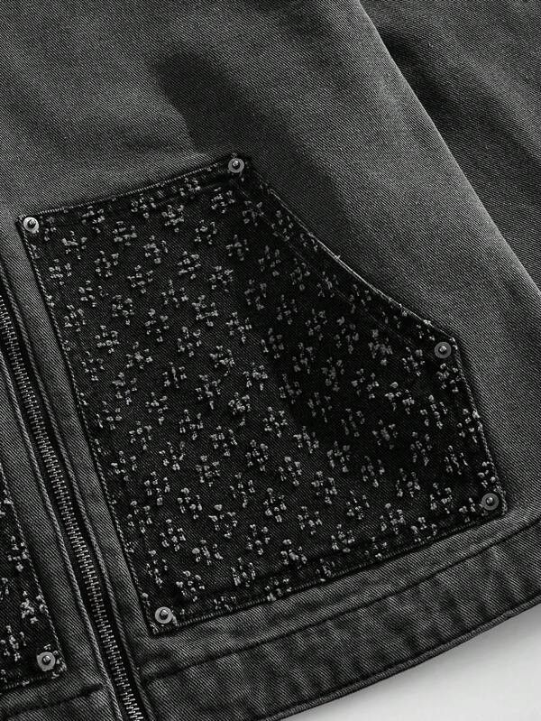 Japanese Brand Black Washed Jeans Jacket with Rhinestone Detail Size US M / EU 48-50 / 2 - 5 Thumbnail