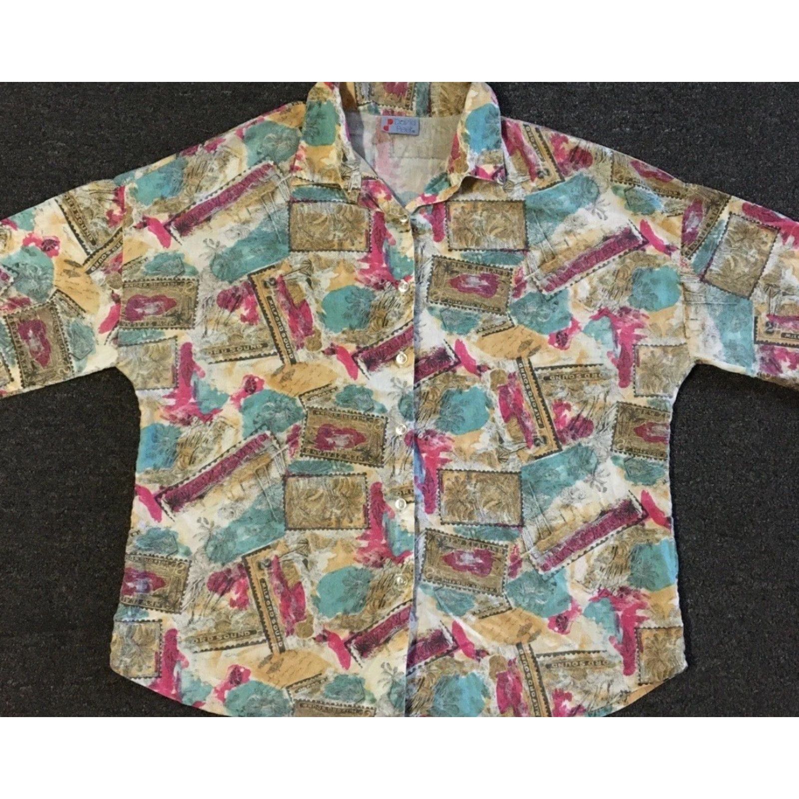 Vintage VINTAGE New Zealand Abstract Art All Over Print Button-Up Shirt L Women Yellow 80s 90s Vaporwave Grunge Beach Surf Milford Sound AS Size L / US 10 / IT 46 - 2 Thumbnail