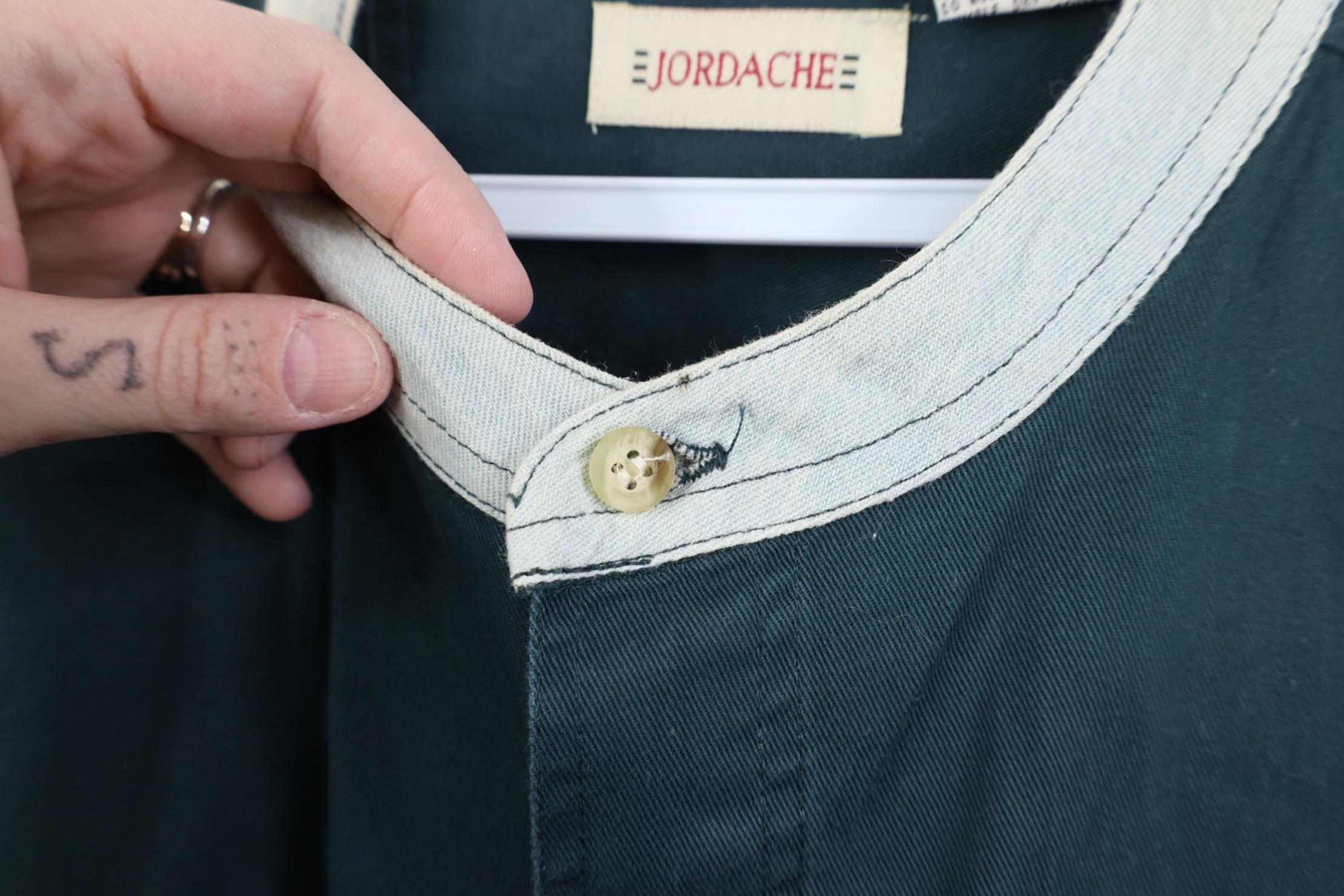 Vintage Vintage 90s Streetwear Denim Band Collar Button Shirt Green Size US M / EU 48-50 / 2 - 6 Thumbnail