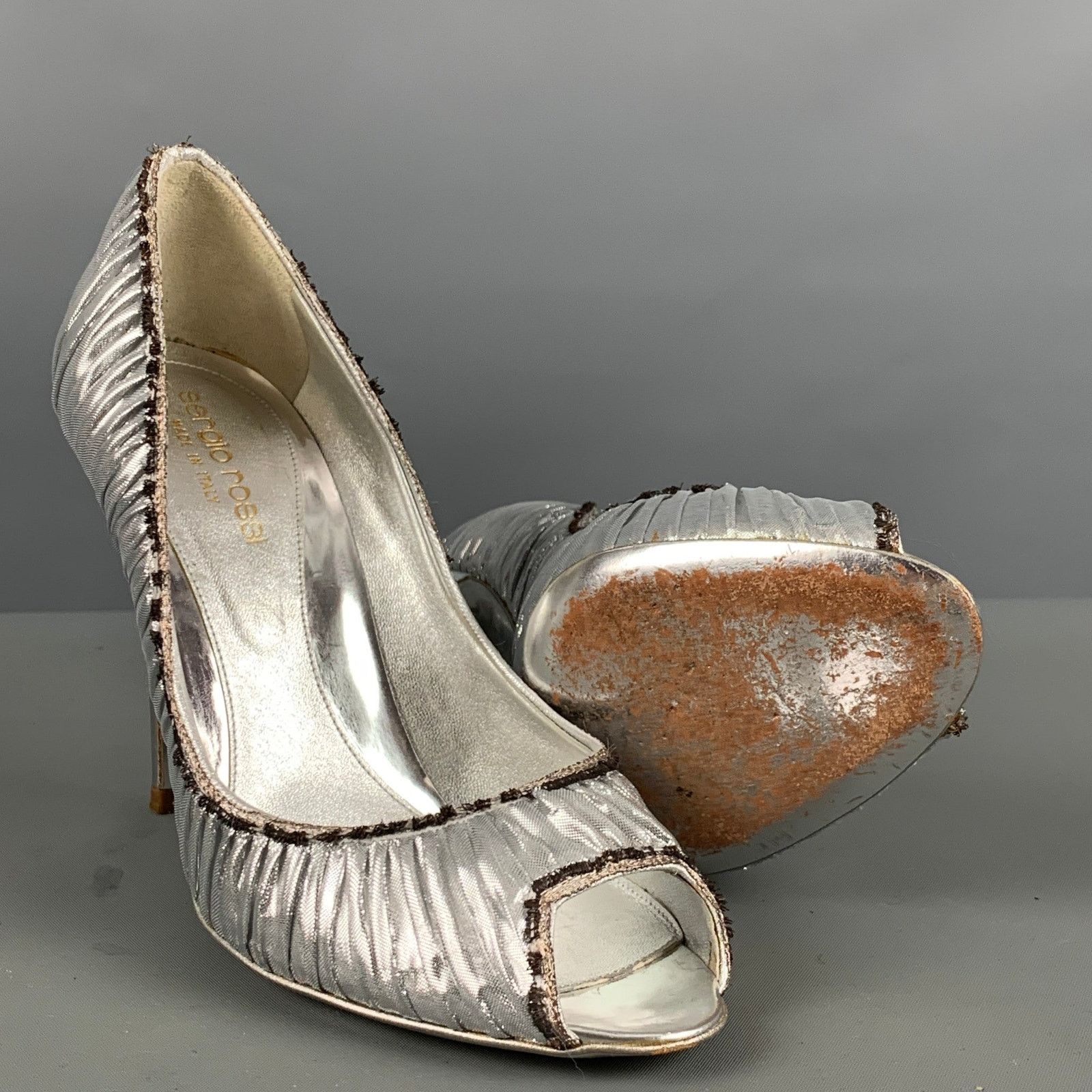 Sergio Rossi SERGIO ROSSI Size 7 Black Lame Metallic Peep Toe Pumps Size US 7 / IT 37 - 5 Thumbnail