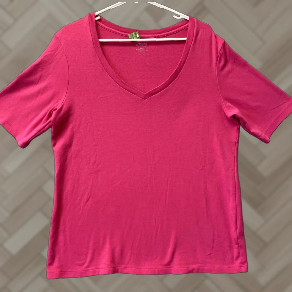 Vintage Chico's Shirt Women V-Neck Short Sleeve Cotton Pullover Magenta Size 2 Adult Womens Blouse 2 Pink Magenta 115-29 Size XS / US 0-2 / IT 36-38 - 1 Thumbnail