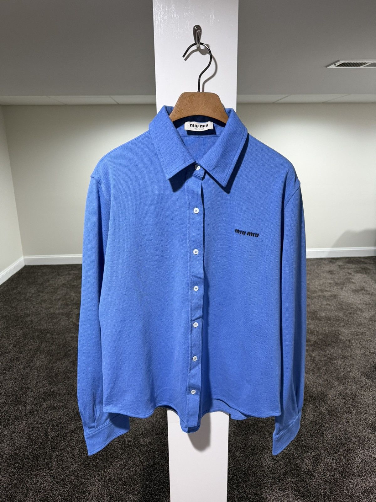 Miu Miu Miu Miu Cotton Pique Periwinkle Blue LS Button Up Shirt Size XS / US 0-2 / IT 36-38 - 17 Thumbnail