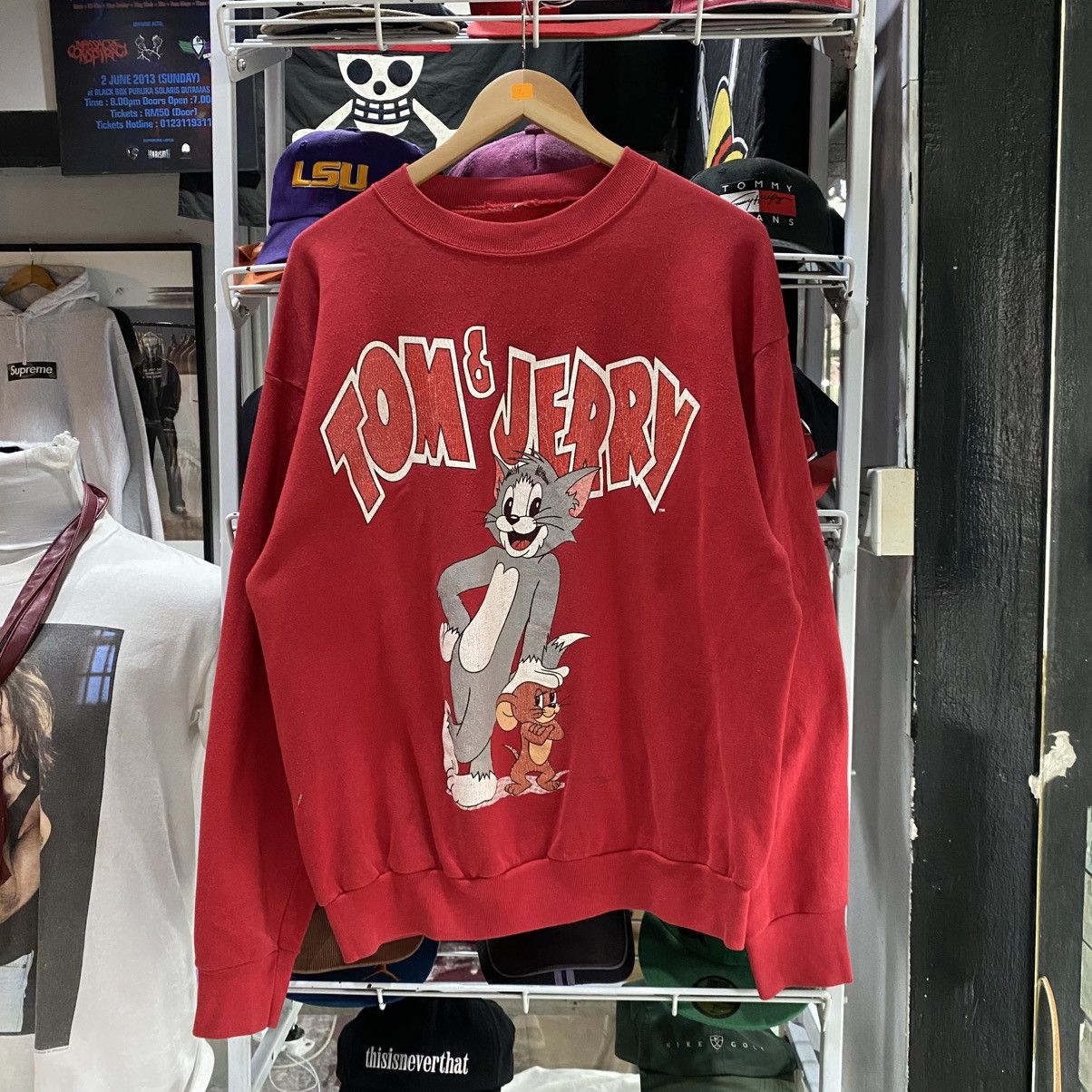 Vintage 90s Tom And Jerry Cartoon Sweatshirt Red