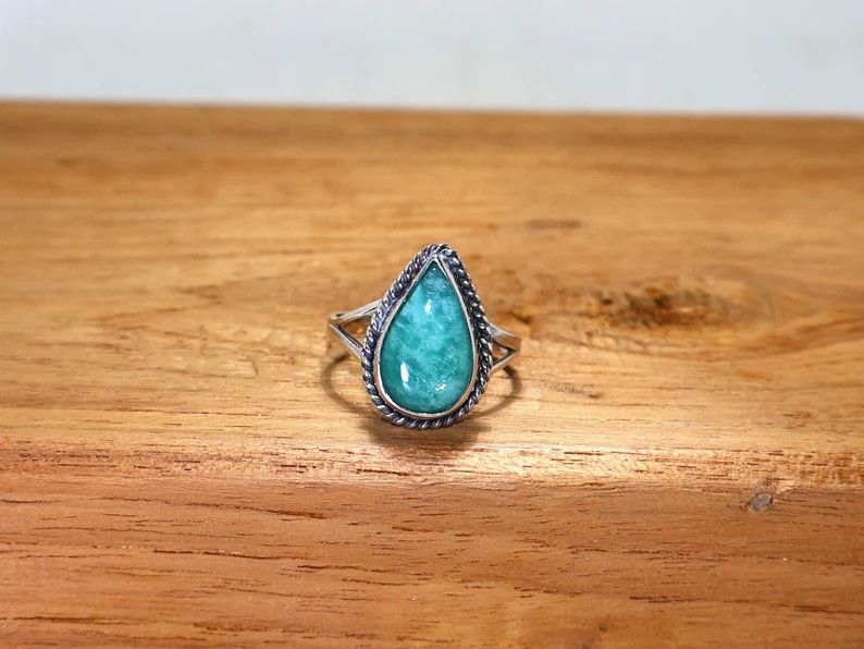Handmade Handmade Pear Amazonite Ring: 925 Sterling Silver Boho Ring Size ONE SIZE - 2 Thumbnail