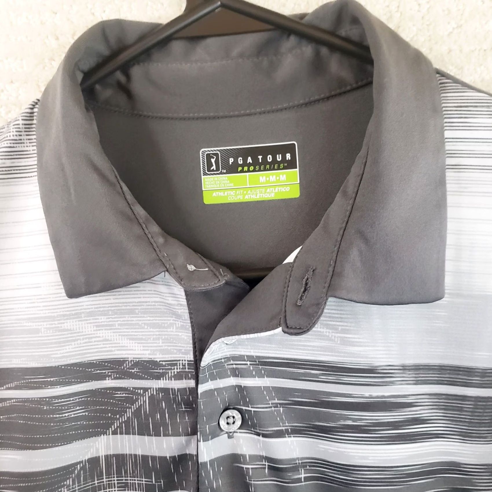 PGA Tour PGA TOUR Pro Series Polo Shirt Gray White Chest Stripes Men's Size M Short Sleeve Size US M / EU 48-50 / 2 - 4 Thumbnail