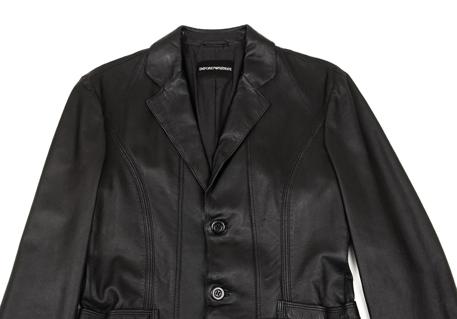 Emporio Armani Back Cutwork Design Leather Tailored Jacket Black 46 Size US S / EU 44-46 / 1 - 4 Thumbnail