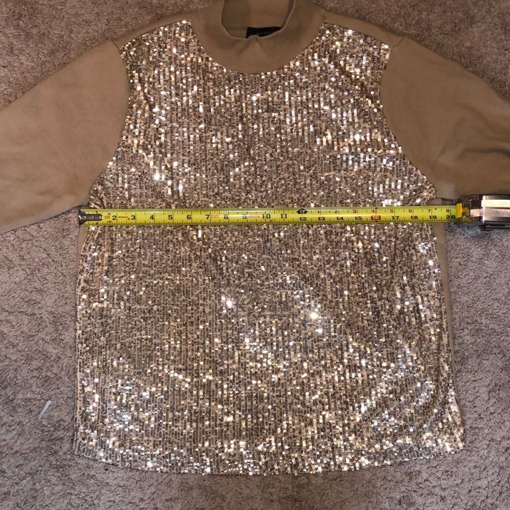Ann Taylor Ann Taylor Sequin Front Sweater Tee, Gold Sweater, Size Larg Size L / US 10 / IT 46 - 8 Thumbnail