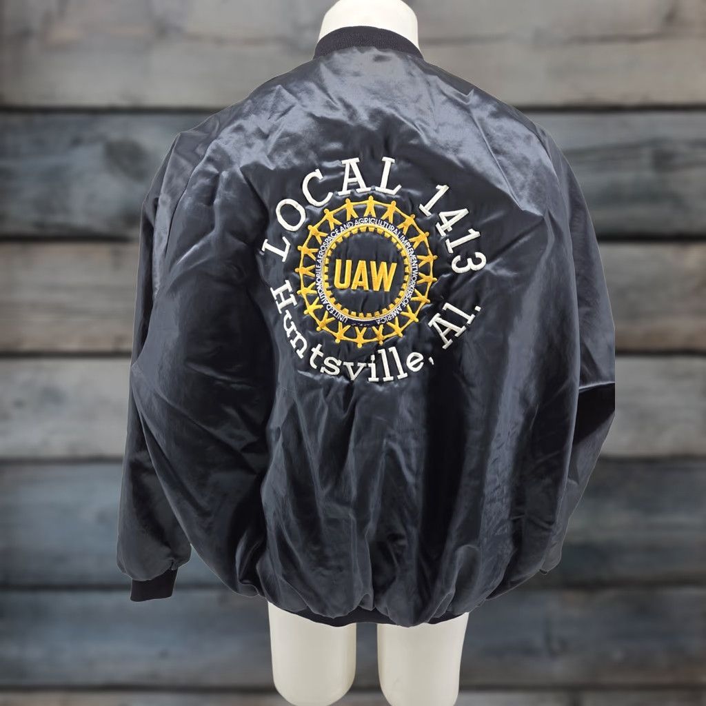 Vintage VINTAGE UAW Satin Jacket Local 1413 Huntsville AL 2XL Blue Embroidered Logo Westark Bomber Jacket Mens Size US XXL / EU 58 / 5 - 1 Thumbnail