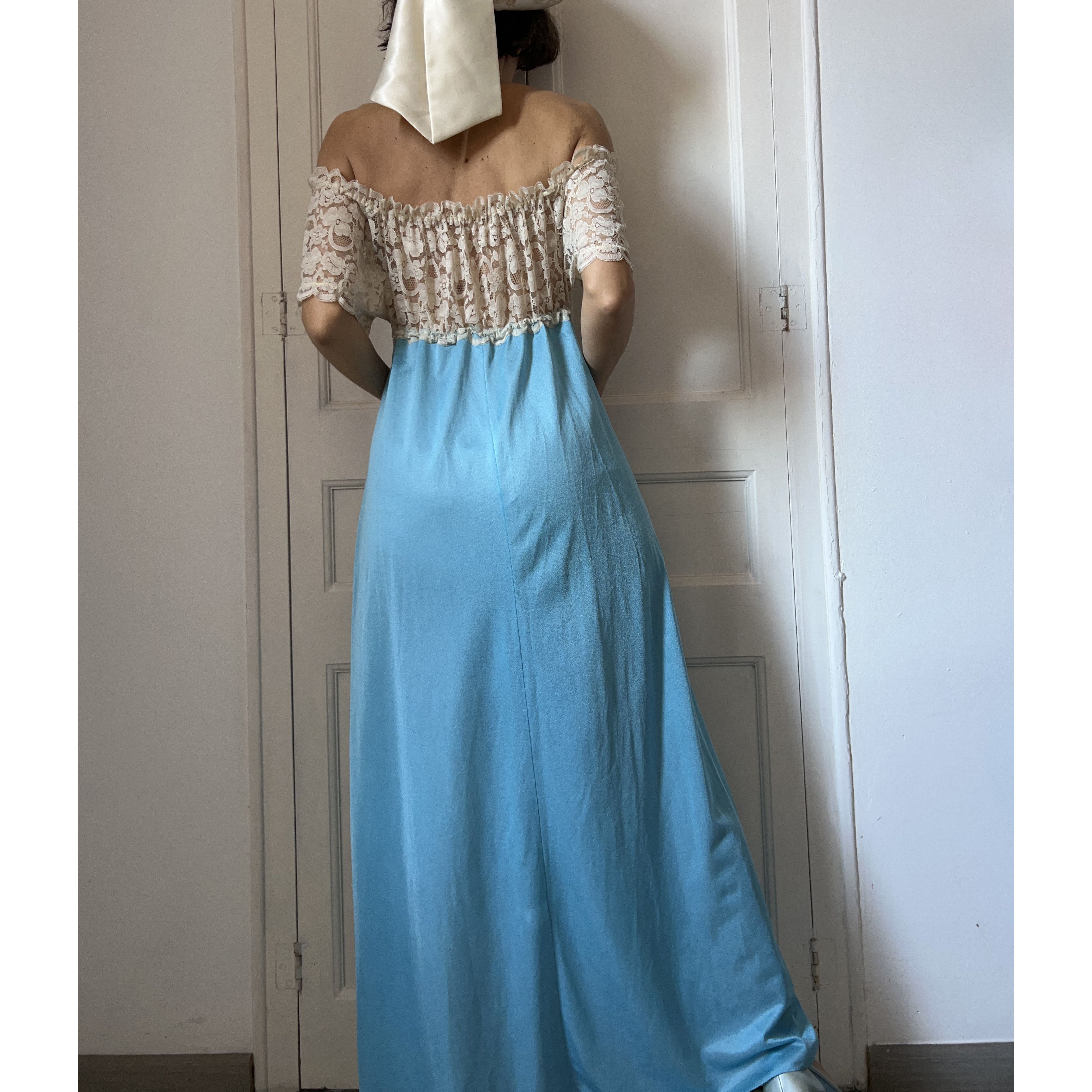 Vintage Vintage 90s Blue Lace off Should Nightgown Size M / US 6-8 / IT 42-44 - 2 Thumbnail