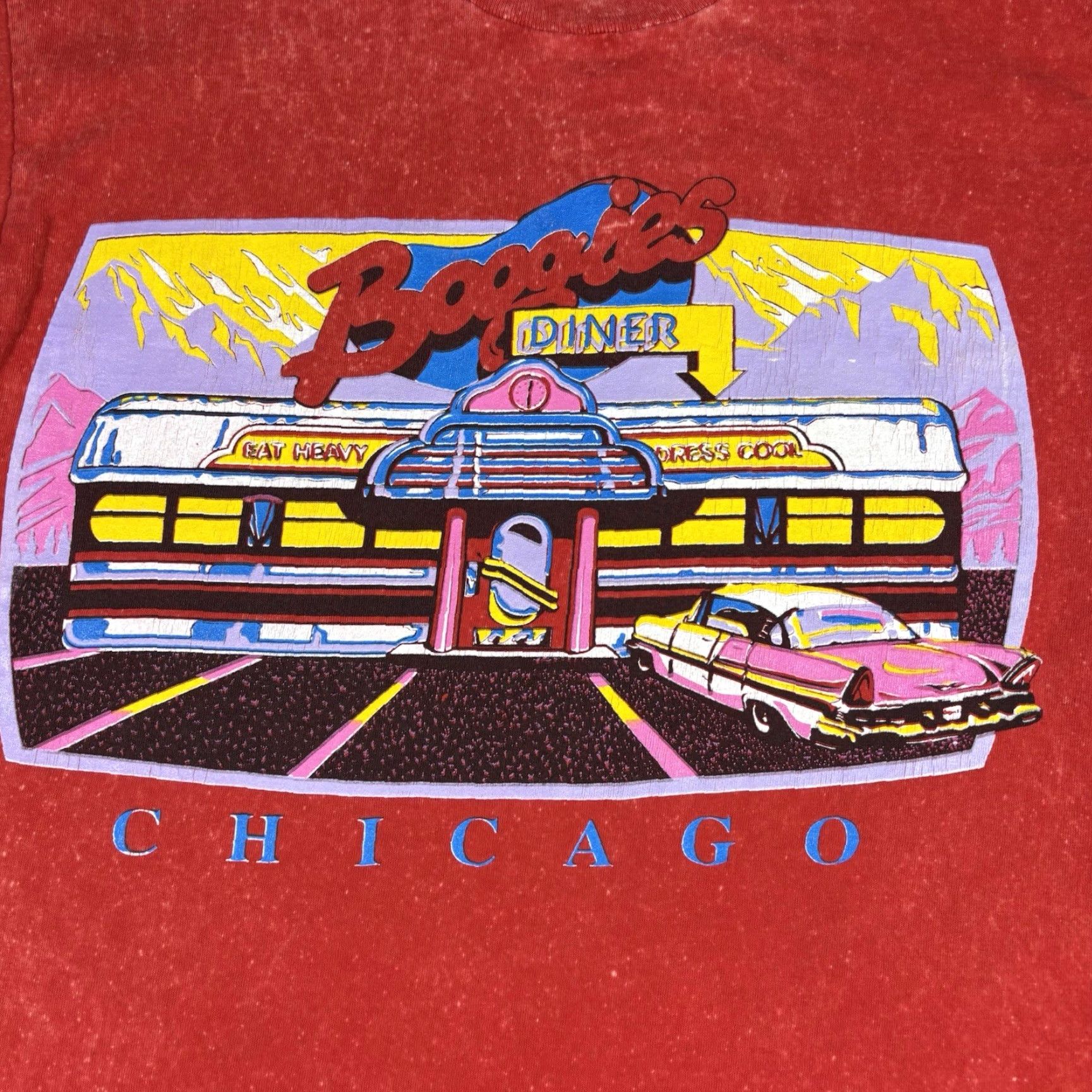 Fruit Of The Loom VINTAGE Boogies Diner Chicago T Shirt Promo Art Single Stitch Adult XL 90s Shirt Mens Red Cotton Graphic Print 90s Stitch Crew Neck Vintage Size US XL / EU 56 / 4 - 6 Thumbnail