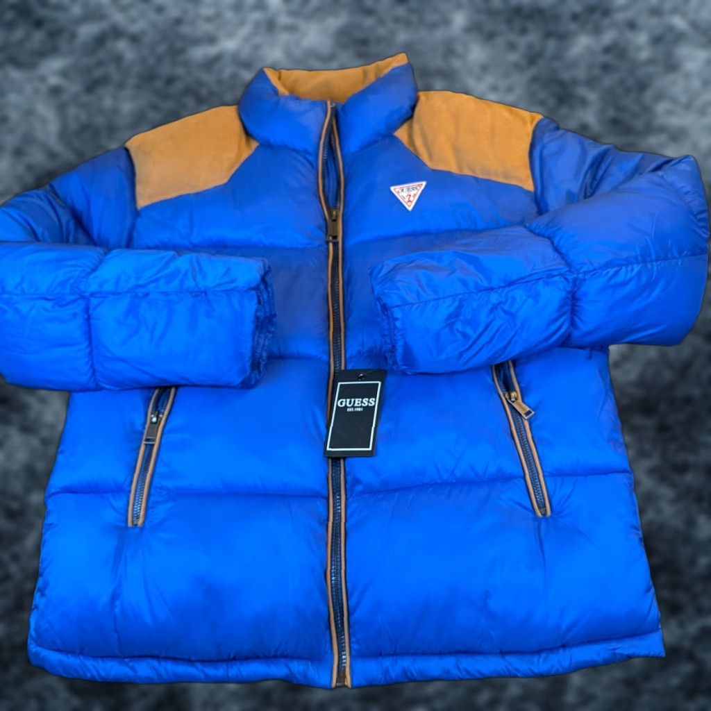 Guess GUESS Jacket Puffer Mens M Blue Tan Zip Size US M / EU 48-50 / 2 - 1 Thumbnail