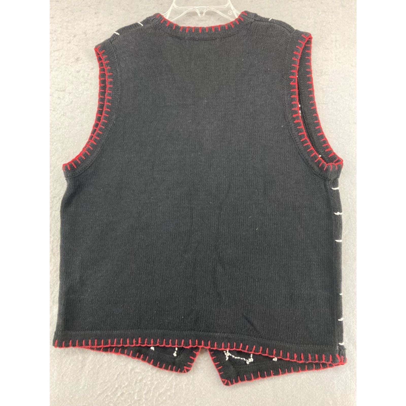 Vintage OHI Black Christmas Snowmen Sweater Vest Womens L Knitted Ugly Holiday Christmas Pattern Embroidered Cap Sleeve Size L / US 10 / IT 46 - 6 Thumbnail