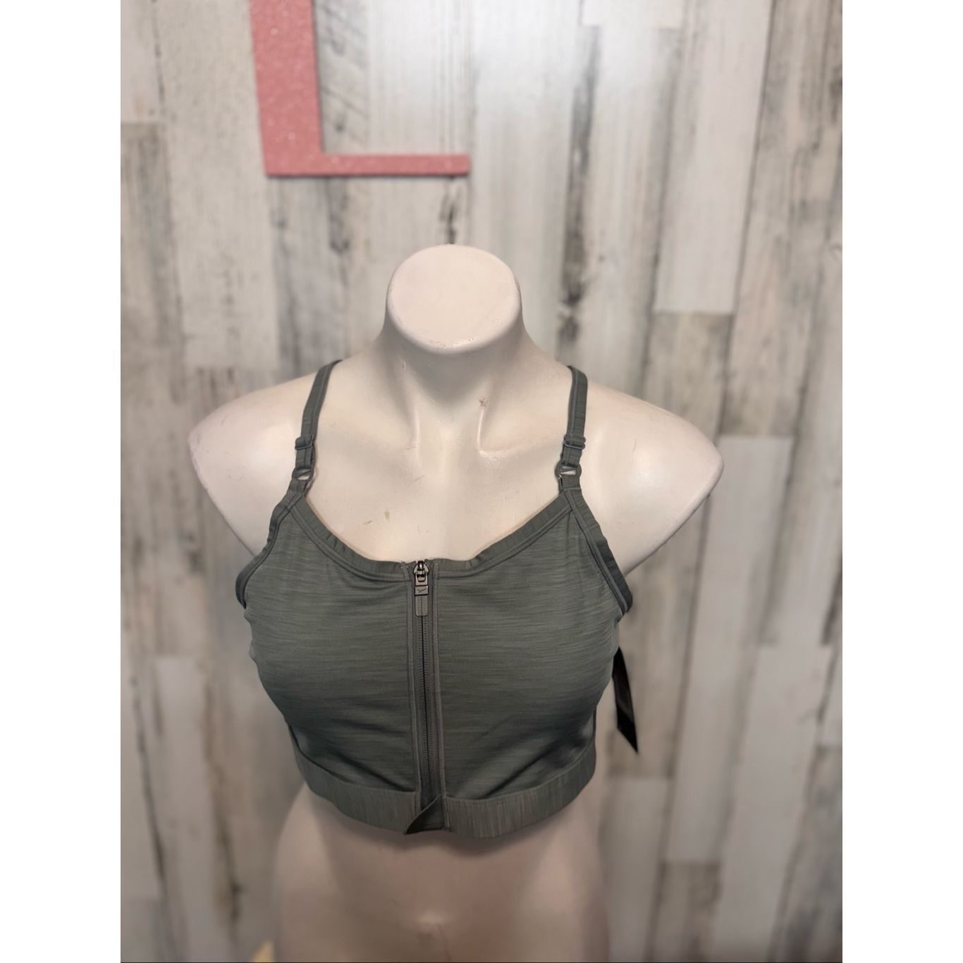 Nike Nike Dri-Fit Zip Front Sports Bra XL Gray — High Support Training Activewear Top Size ONE SIZE - 2 Thumbnail