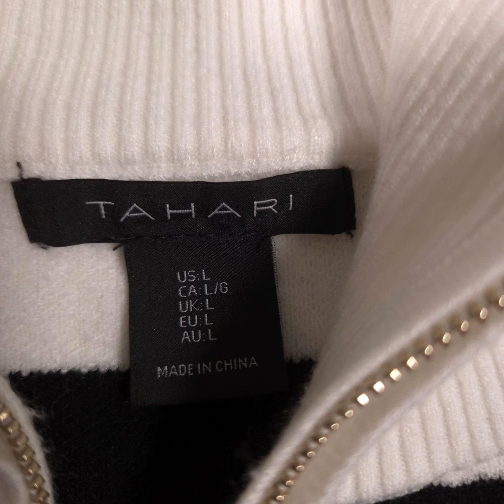 Vintage Tahari Sweater Womens L White Black Stripe Mock Neck 1/2 Zip Knit Pullover Pullover Knit Shirt Women Regular Fit Winter Casual Size L / US 10 / IT 46 - 6 Thumbnail