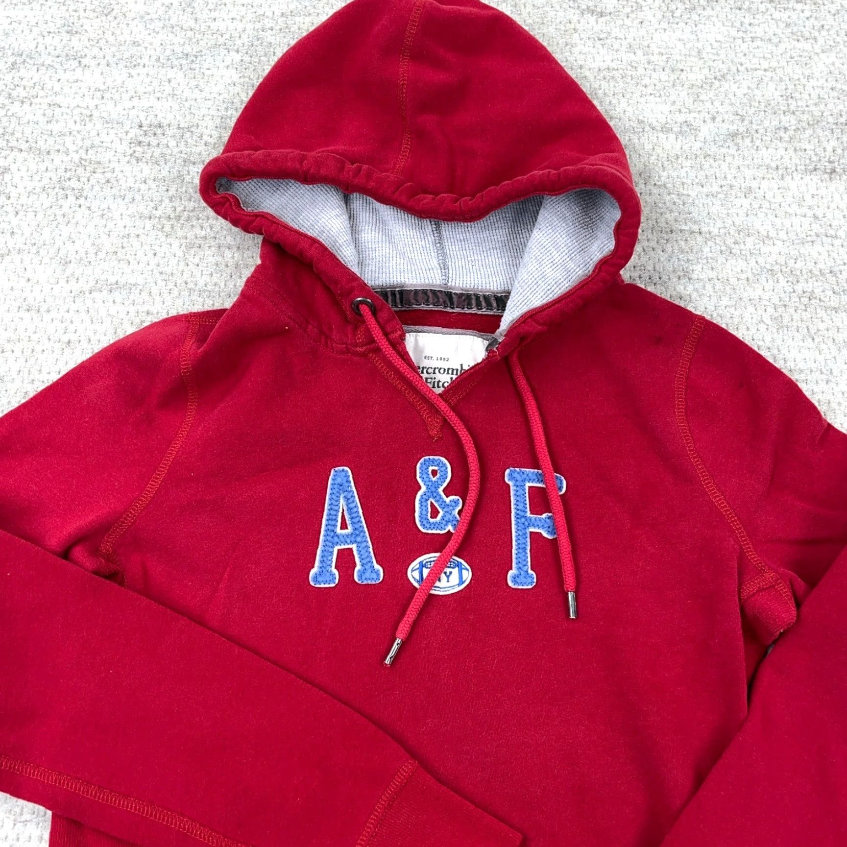 Abercrombie & Fitch Vintage Abercrombie & Fitch Hoodie Women L Red Sweatshirt Logo Pullover Crew Neck Long Sleeve Fleece Cotton Blend Polyester Easy Care Size L / US 10 / IT 46 - 2 Thumbnail