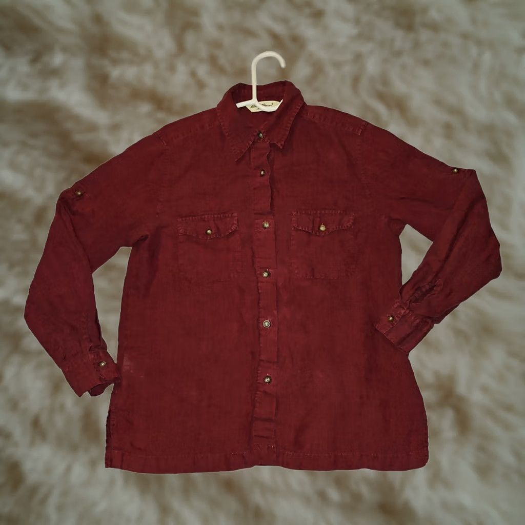 Eddie Bauer Eddie Bauer Button-Up Shirt Long Sleeve Women's M Red Linen 100% Pocket? (Note: original title does not mention pocket) Size M / US 6-8 / IT 42-44 - 1 Thumbnail