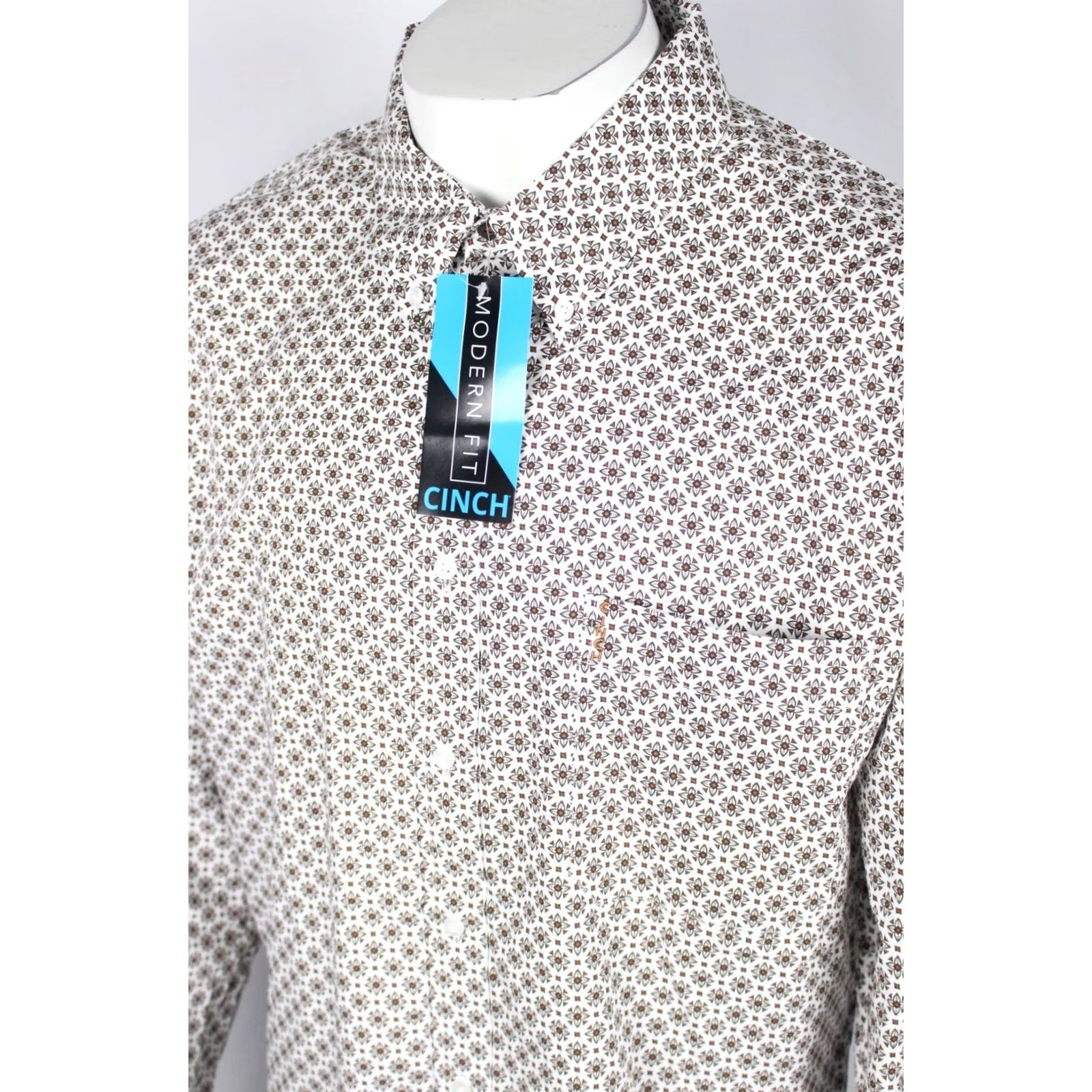 Vintage Cinch Men's Geo Print Long Sleeve Button Shirt Modern Fit XXL White MTW1347113 Size US XXL / EU 58 / 5 - 4 Thumbnail