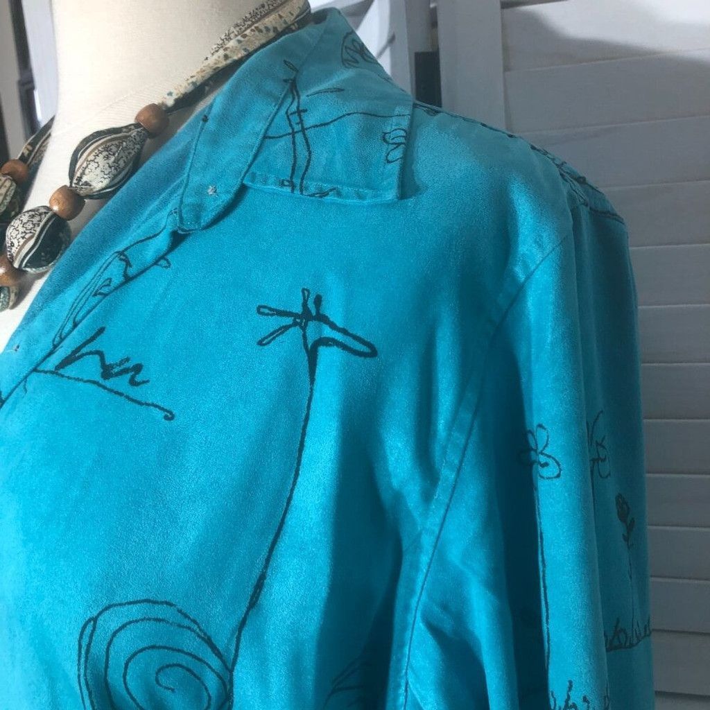 Chicos shirt teal aqua faux suede stick animal Avant Garde Sz L (3) Size L / US 10 / IT 46 - 10 Thumbnail