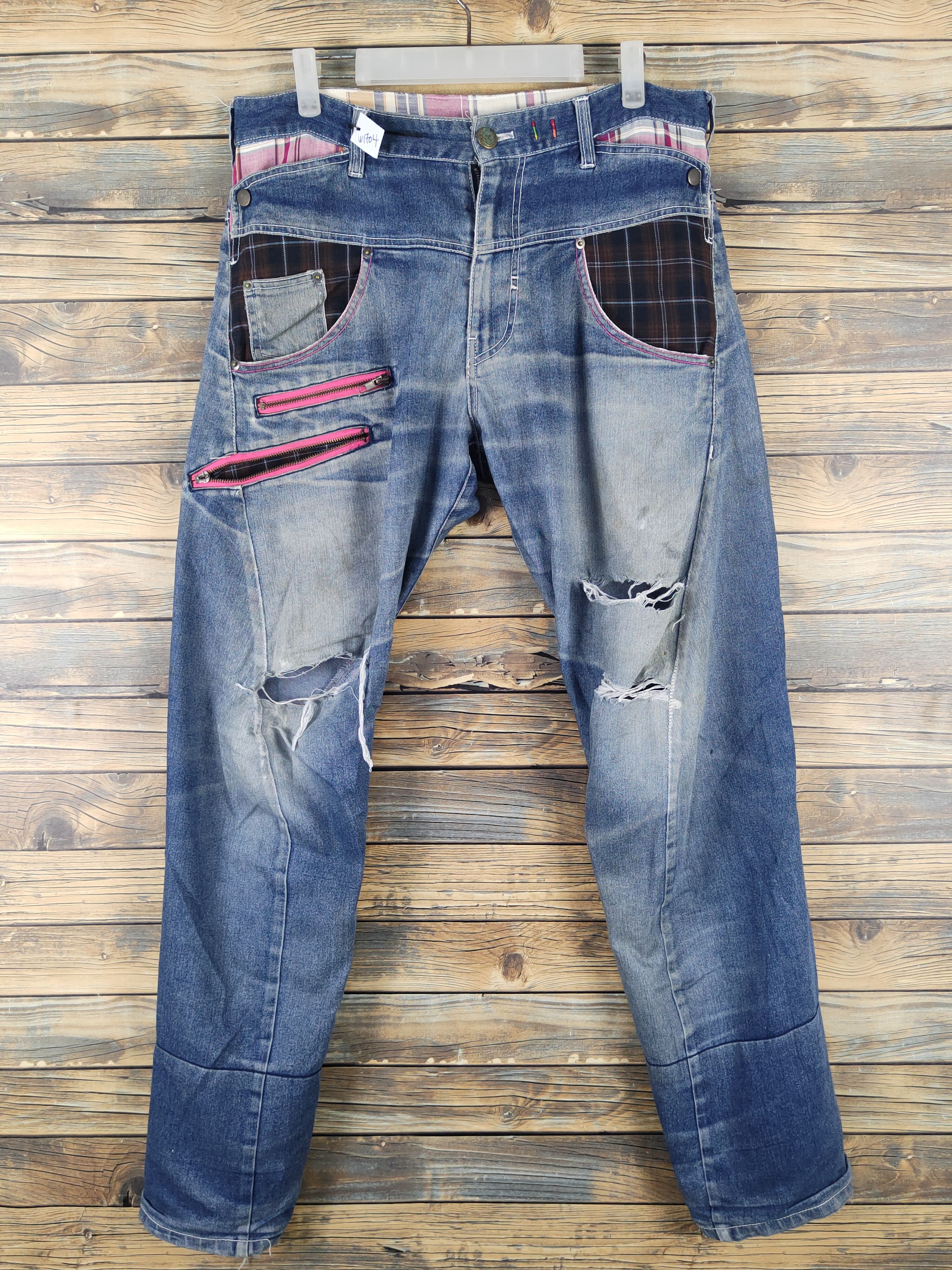 Japanese Brand UPST Upstart double waist Blue Ripped Soft Jeans #W1704 Size US 32 / EU 48 - 1 Thumbnail