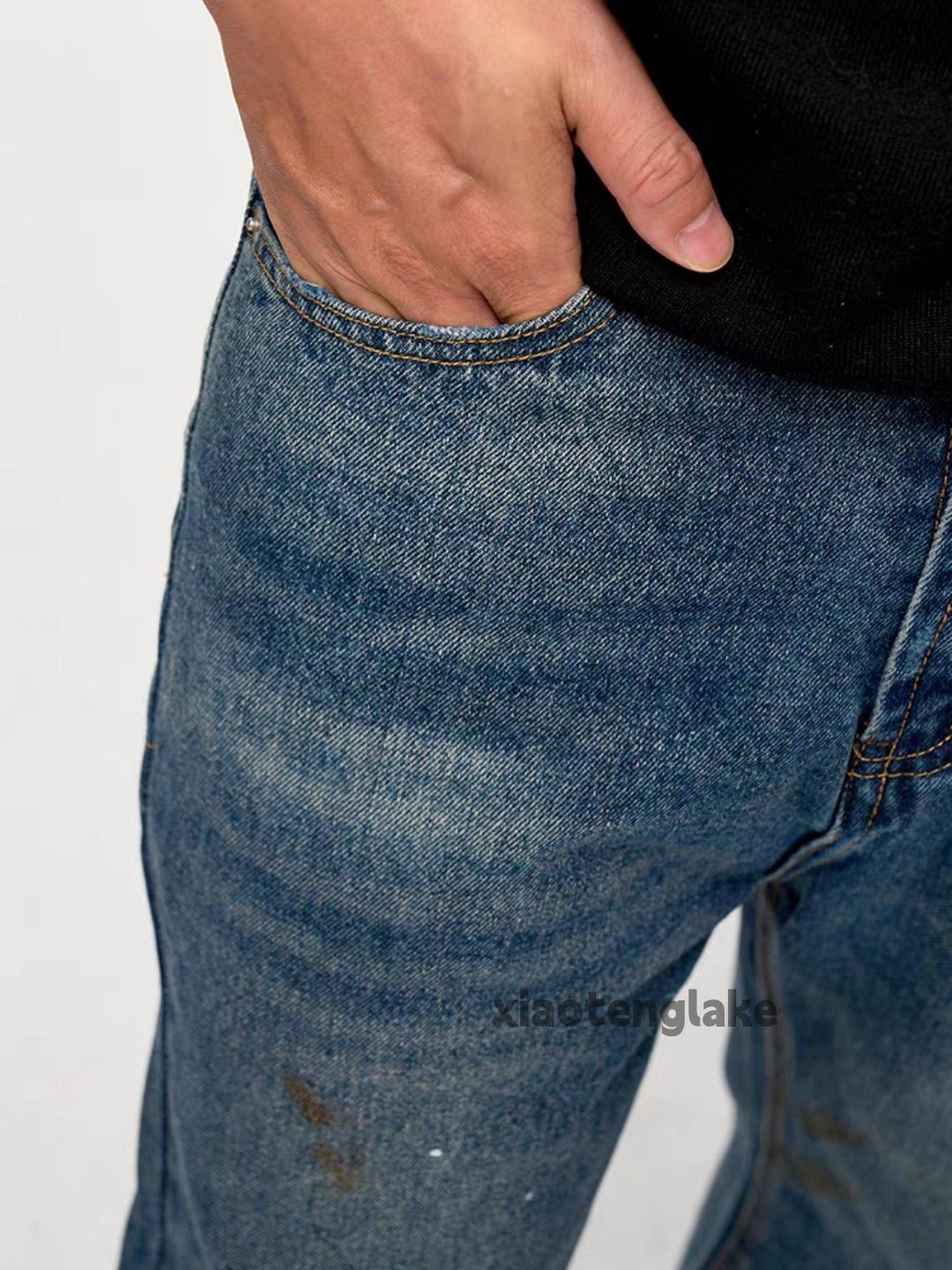 Jean Unisex washed faded loose baggy ripped damaged jeans Size US 36 / EU 52 - 3 Thumbnail